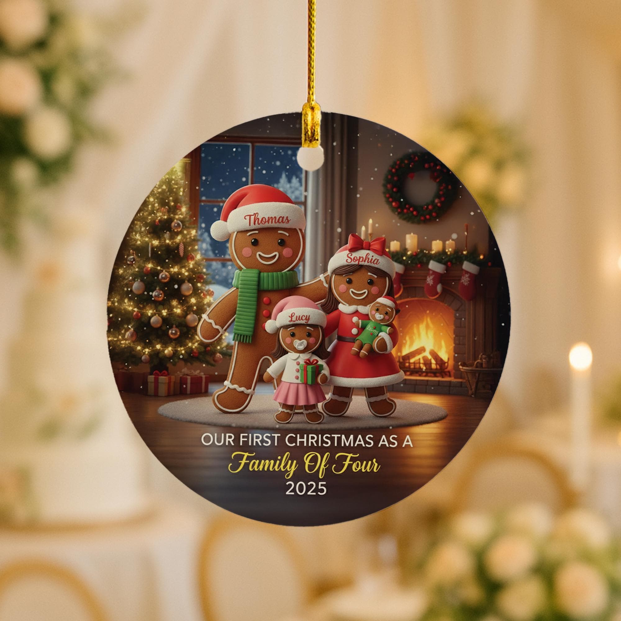 Personalized Gingerbread Family Ornament: Custom Christmas Ceramic image 1