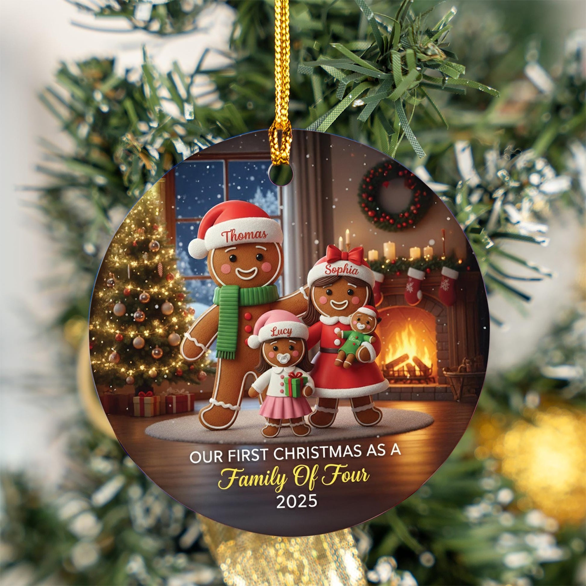Personalized Gingerbread Family Ornament: Custom Christmas Ceramic image 5