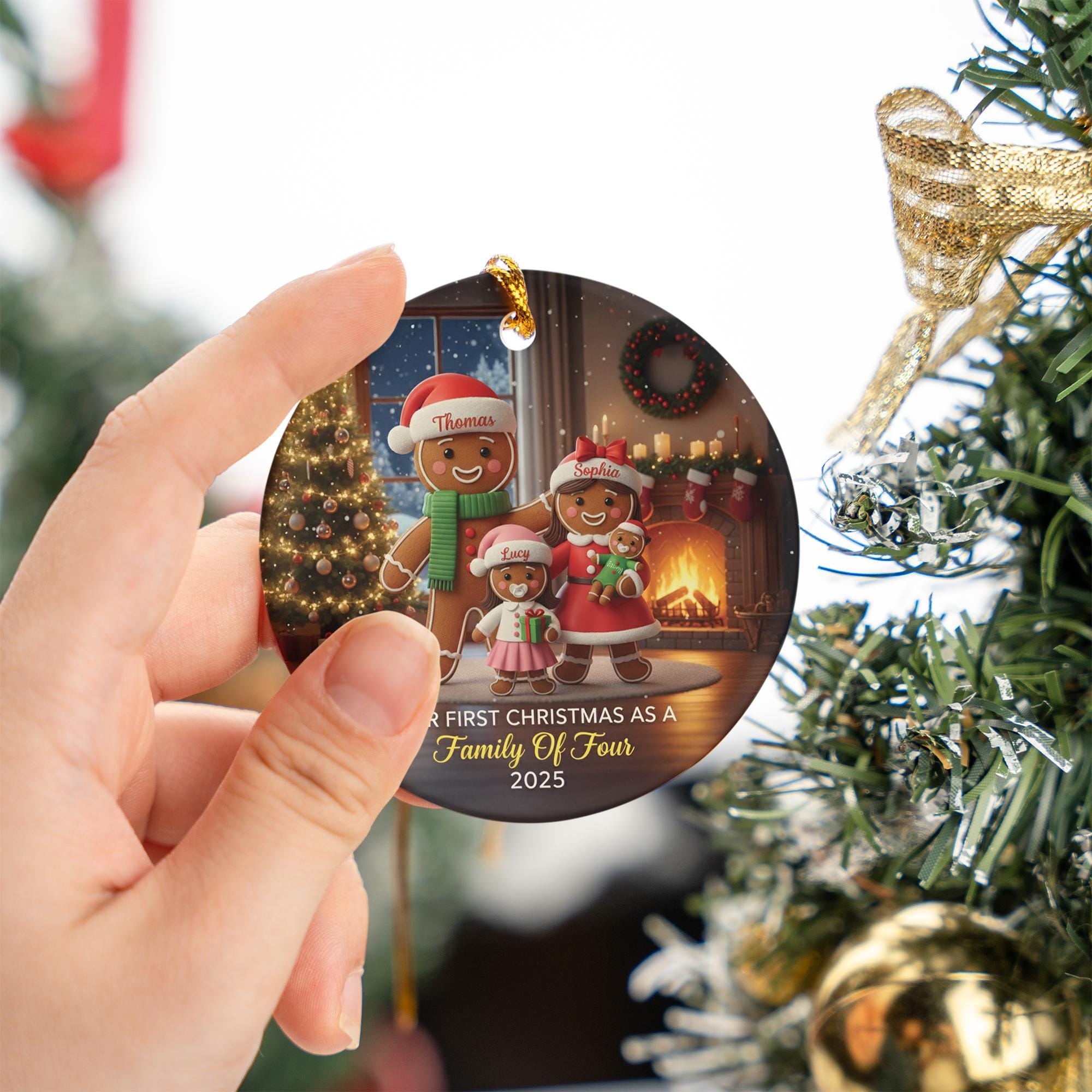 Personalized Gingerbread Family Ornament: Custom Christmas Ceramic image 7
