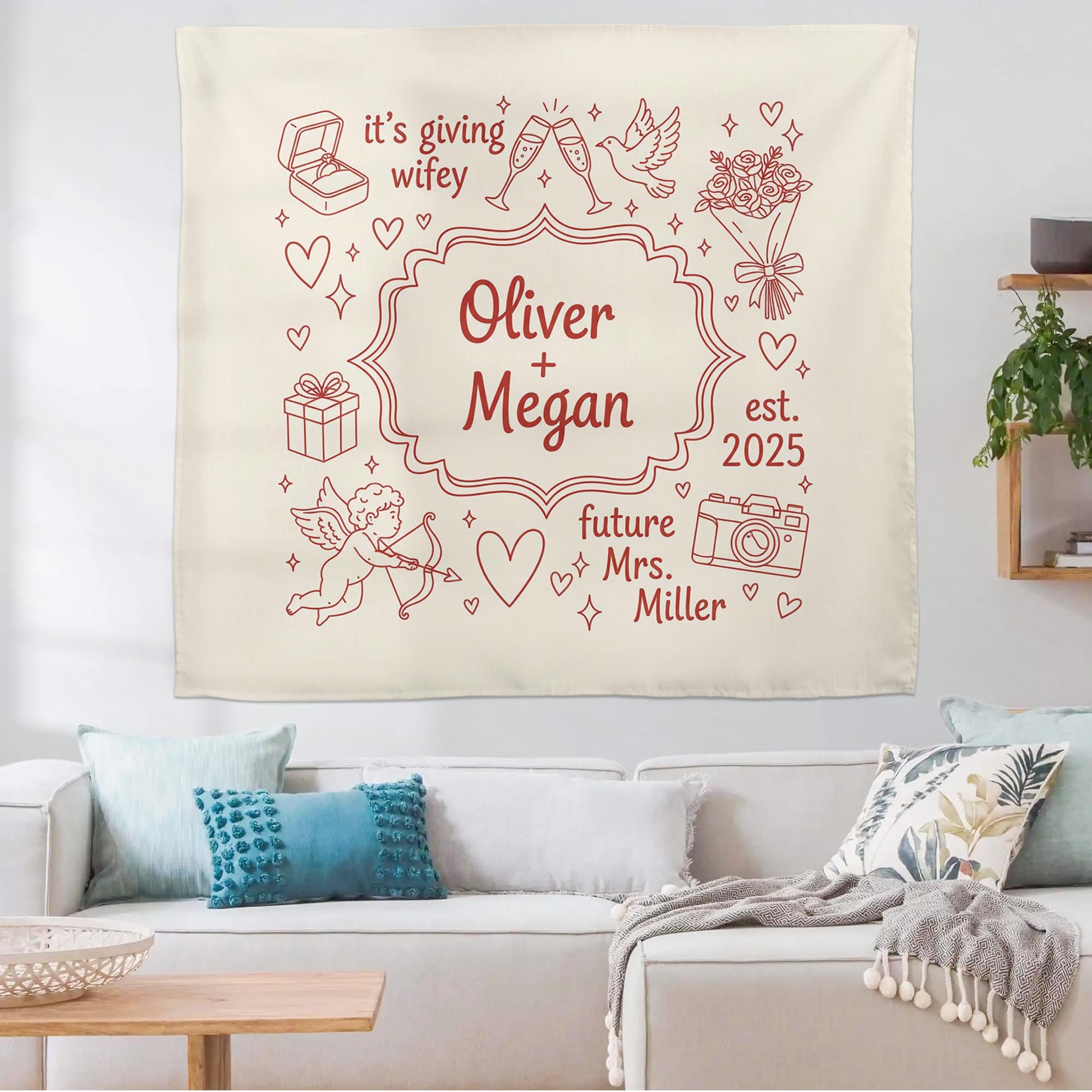 Personalized Wedding Tapestry: Custom Couple Name & Date Wall Decor image 1