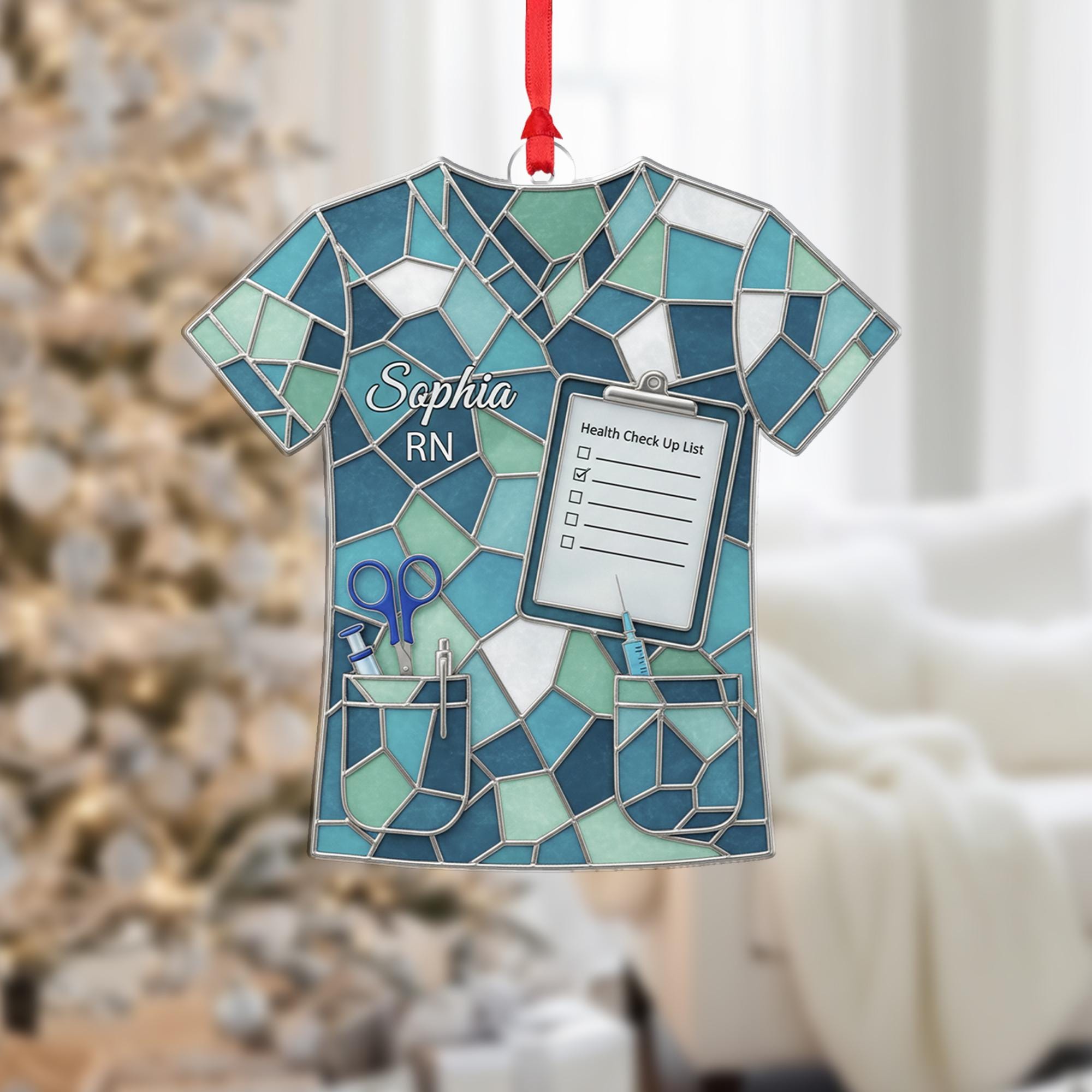 Personalized Acrylic Ornament: Nurse Scrub Top, Custom Shape, Custom Name & Title image 1