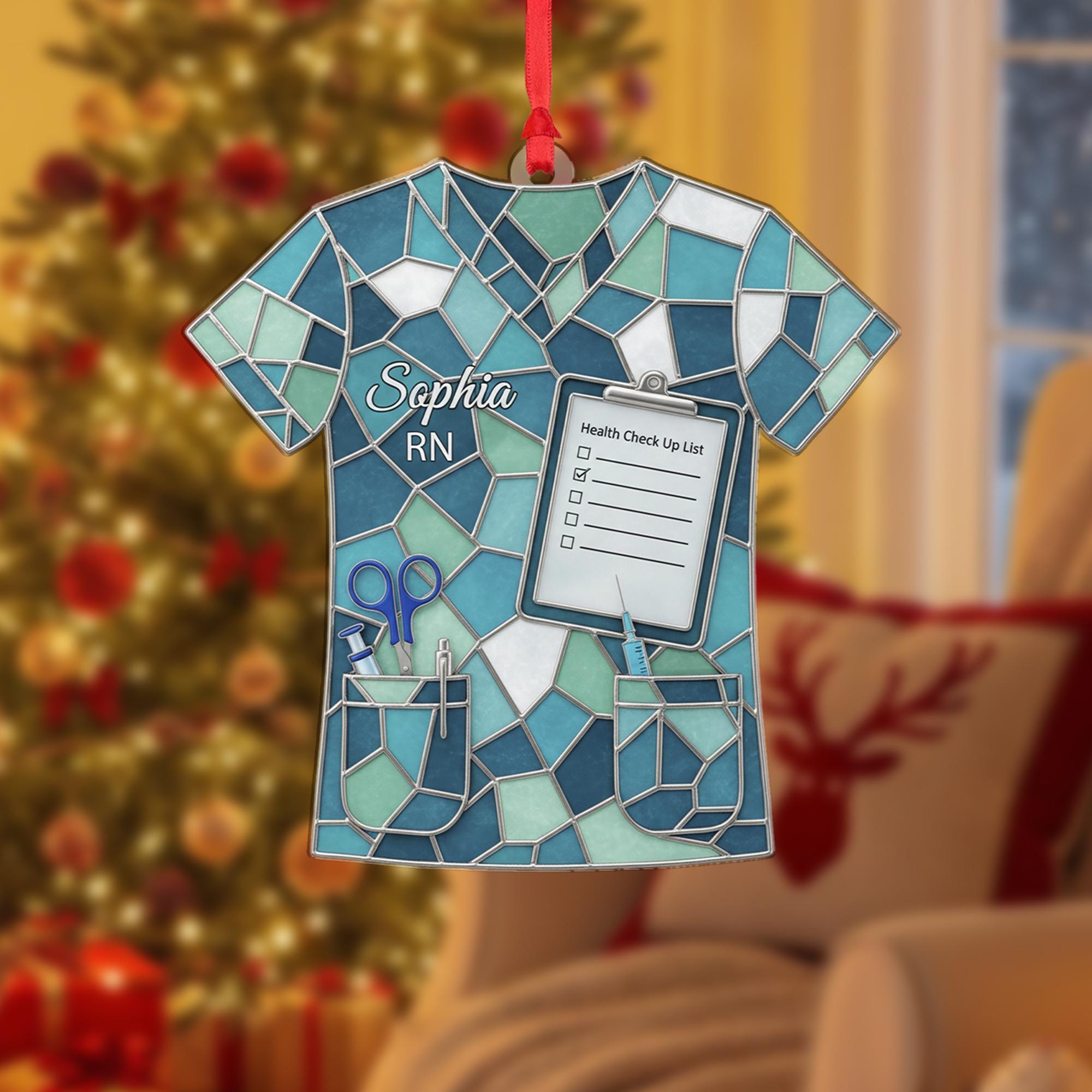 Personalized Acrylic Ornament: Nurse Scrub Top, Custom Shape, Custom Name & Title image 2