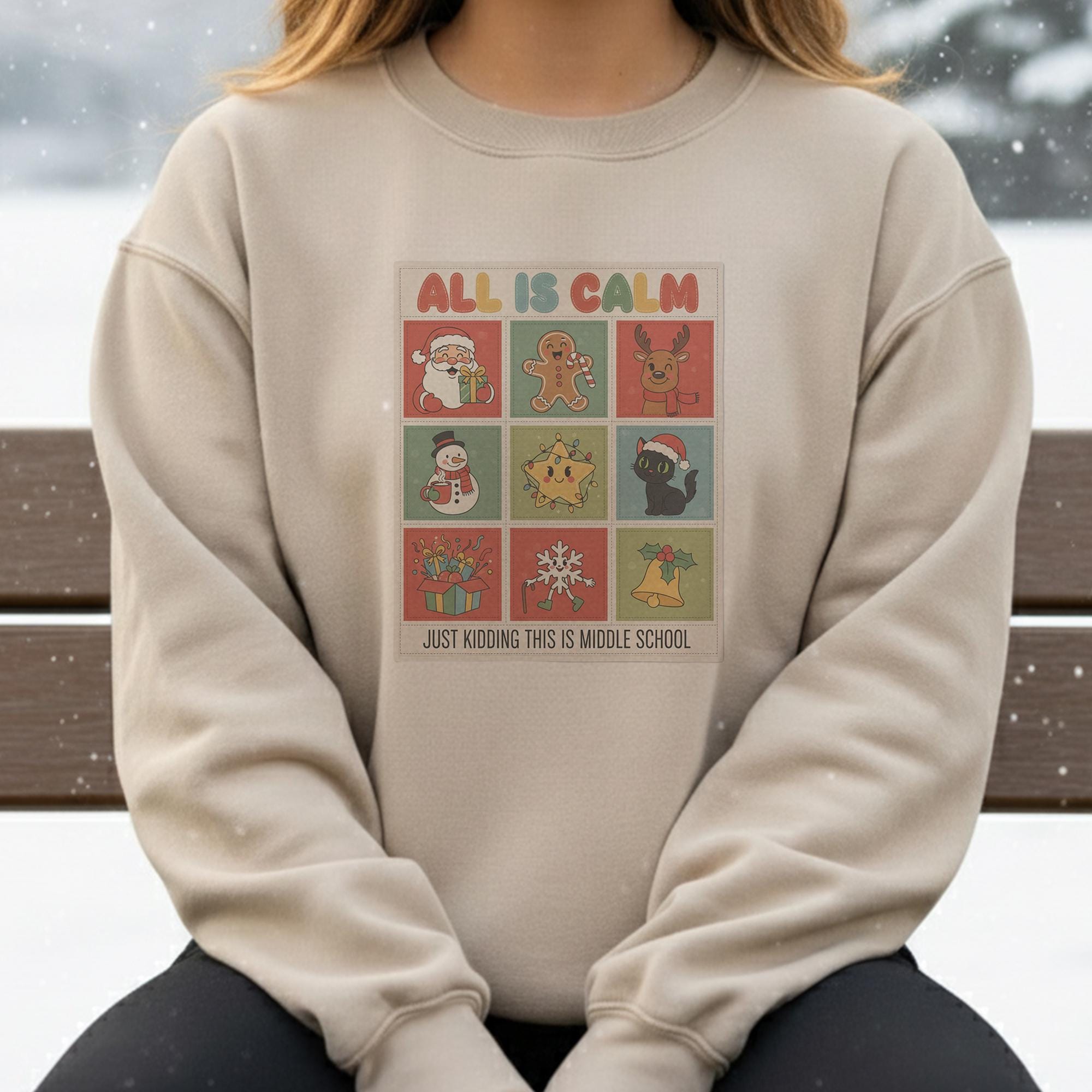 Middle School Teacher Christmas Sweatshirt: Funny Holiday Character Grid image 6