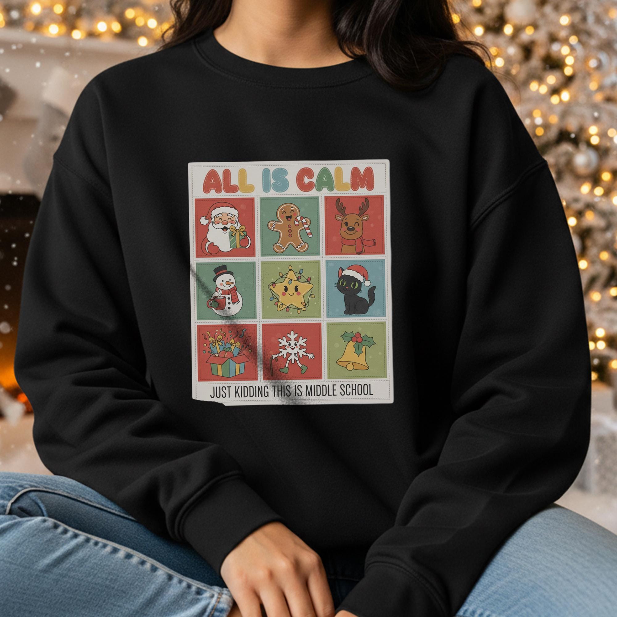 Middle School Teacher Christmas Sweatshirt: Funny Holiday Character Grid image 2