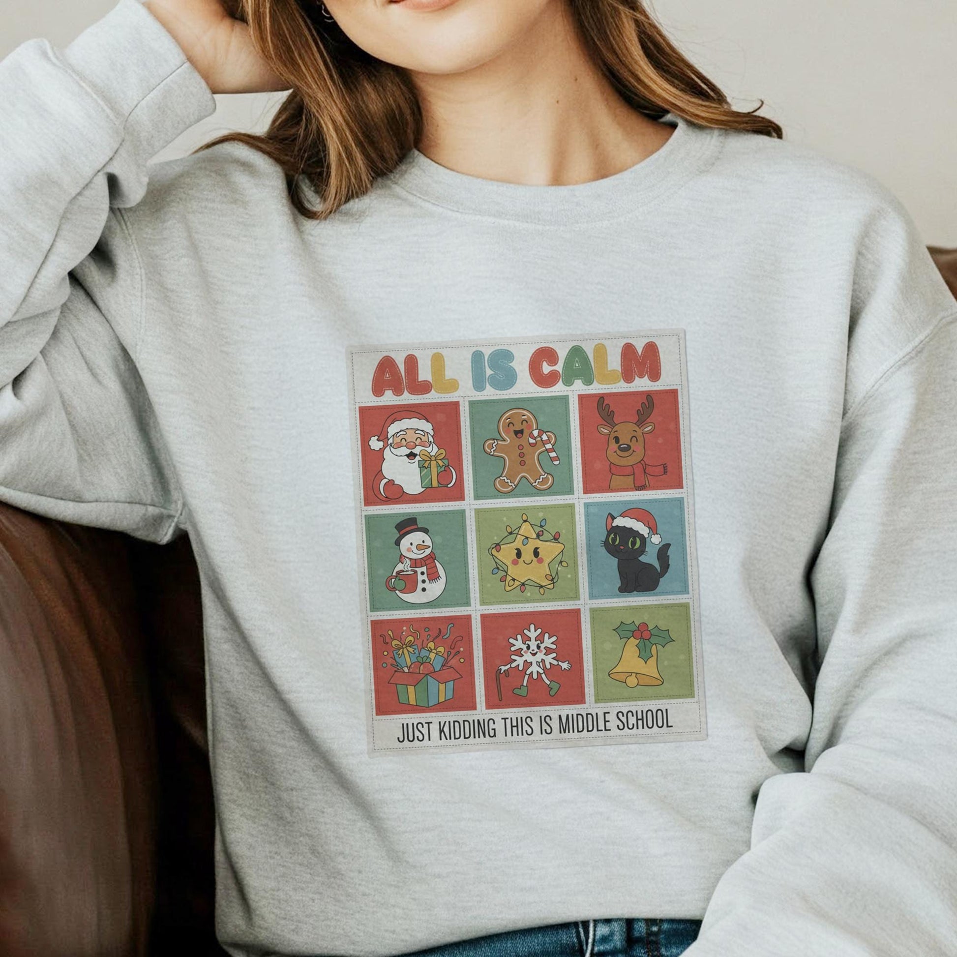 Middle School Teacher Christmas Sweatshirt: Funny Holiday Character Grid image 3
