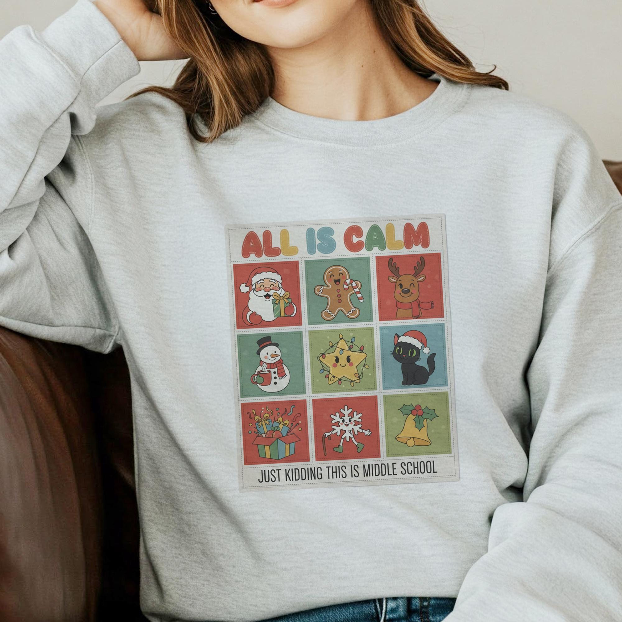 Middle School Teacher Christmas Sweatshirt: Funny Holiday Character Grid image 3