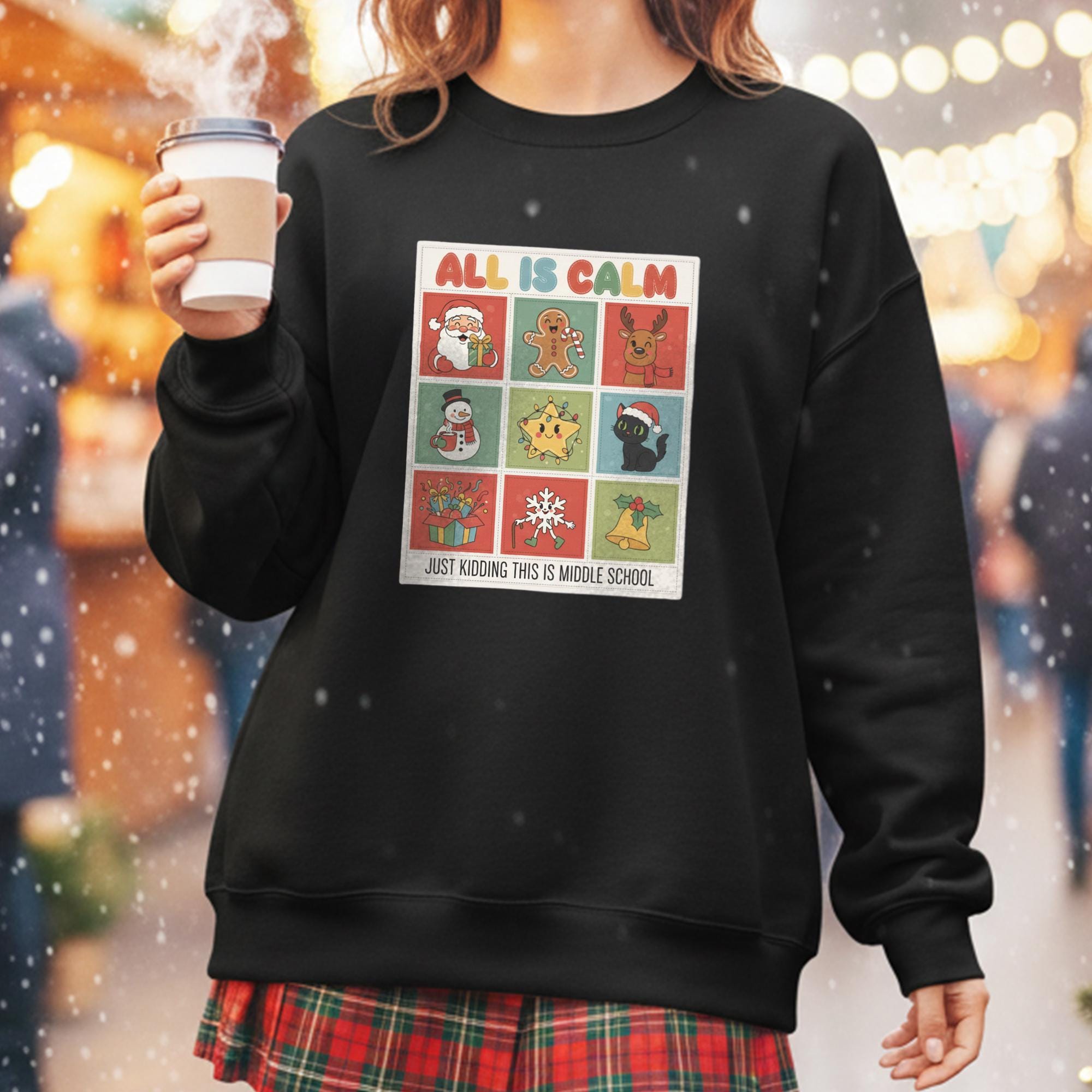 Middle School Teacher Christmas Sweatshirt: Funny Holiday Character Grid image 10