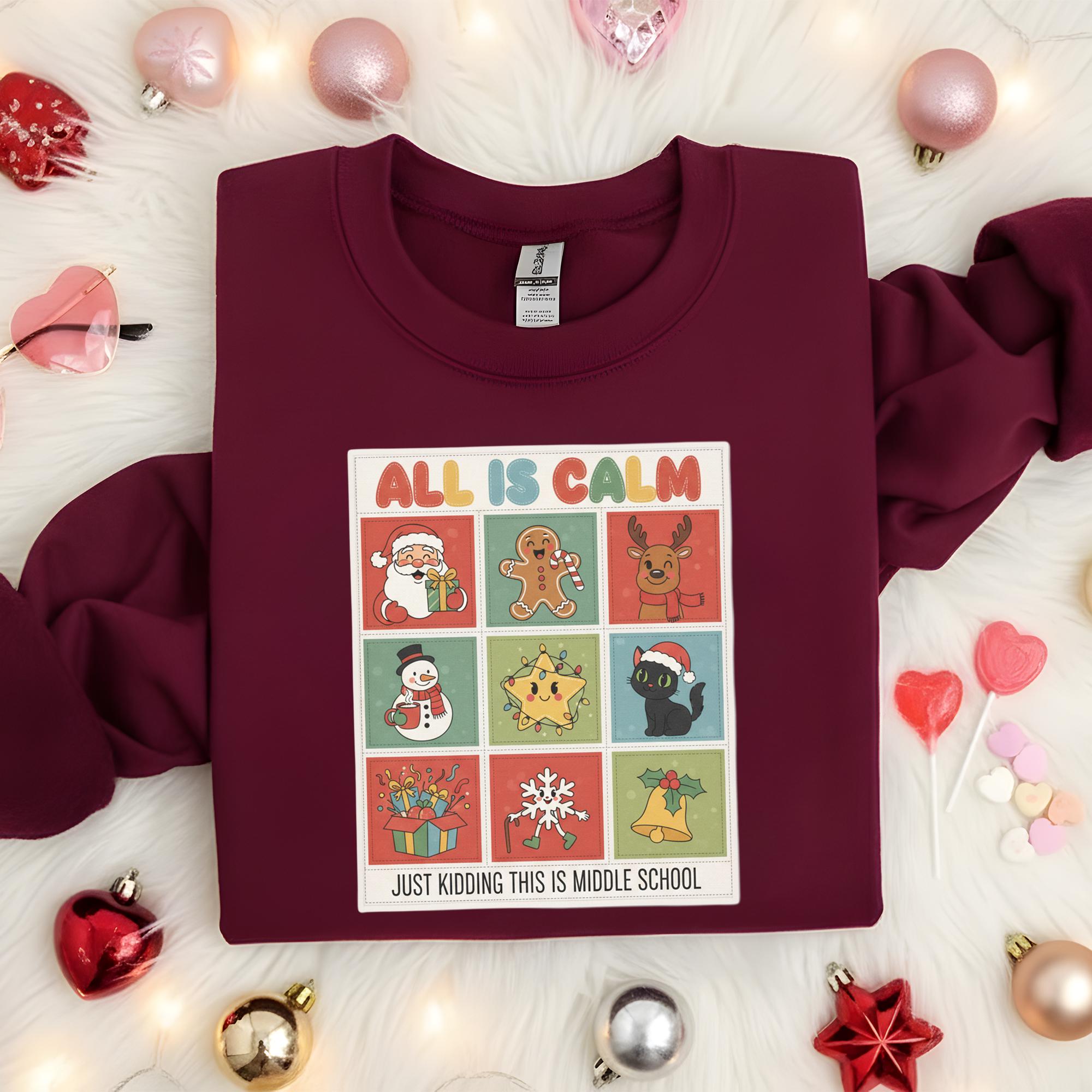 Middle School Teacher Christmas Sweatshirt: Funny Holiday Character Grid image 1