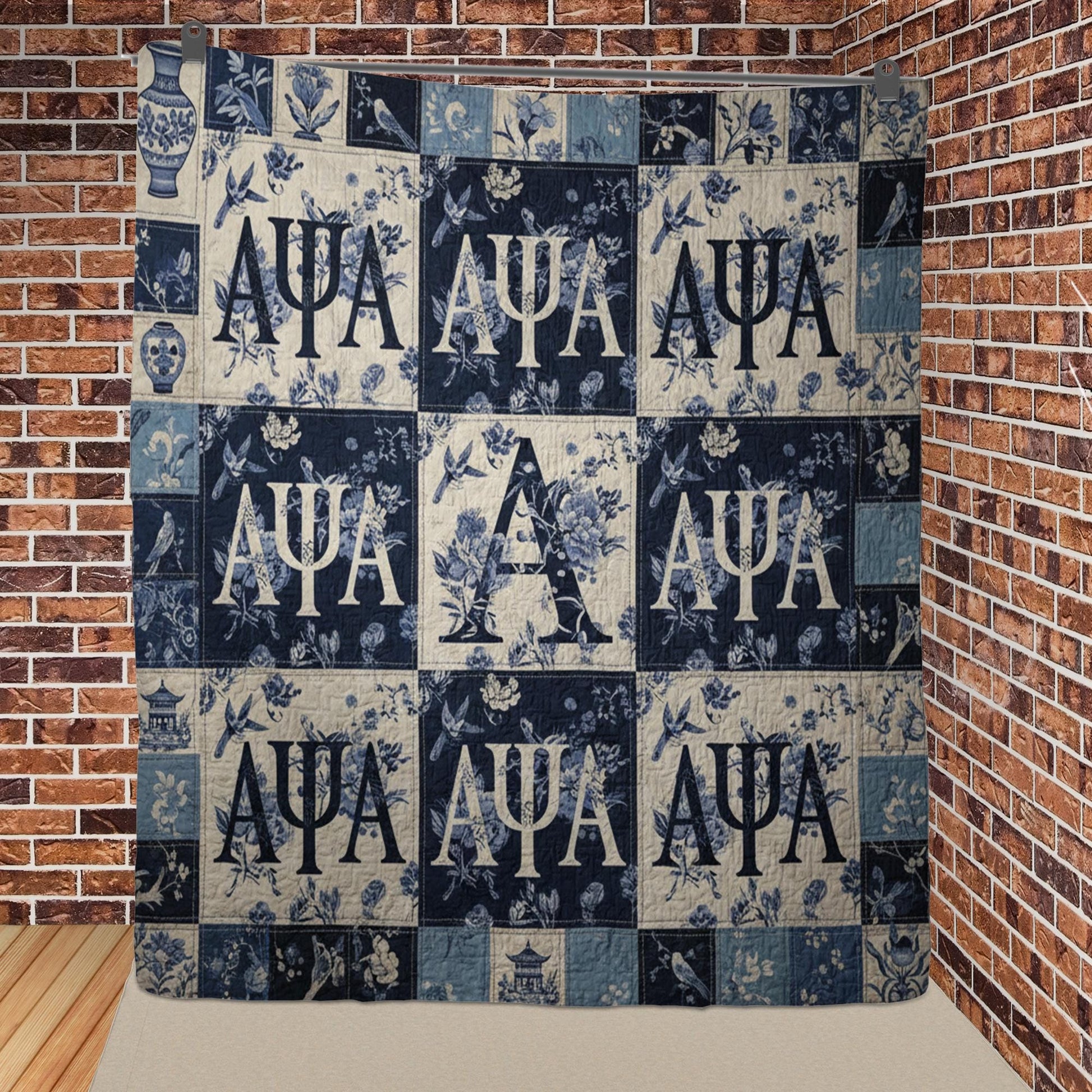 Alpha Psi Alpha Quilt: Blue Chinoiserie Floral Patchwork image 4