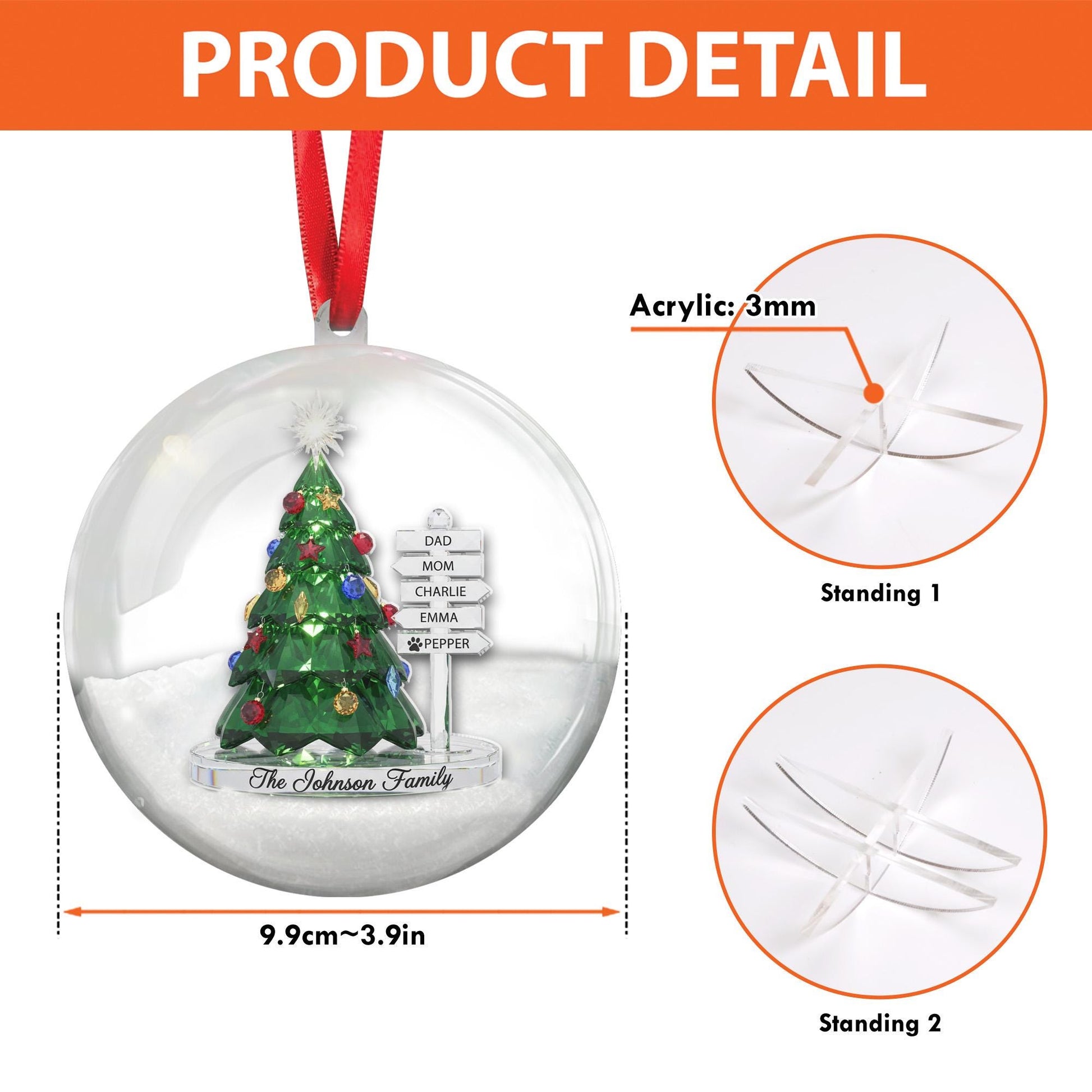 Personalized Family Signpost Snow 3D Ball Ornament - Christmas Tree Keepsake image 3
