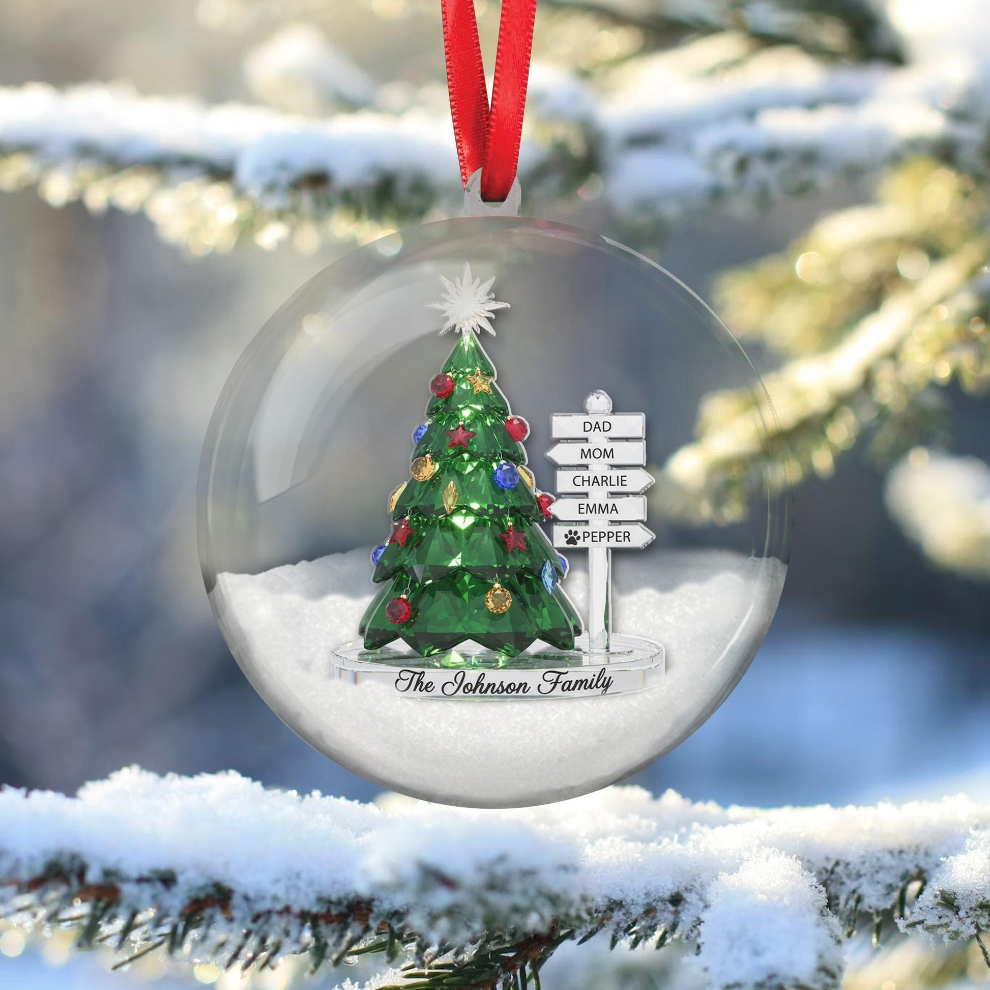 Personalized Family Signpost Snow 3D Ball Ornament - Christmas Tree Keepsake image 4
