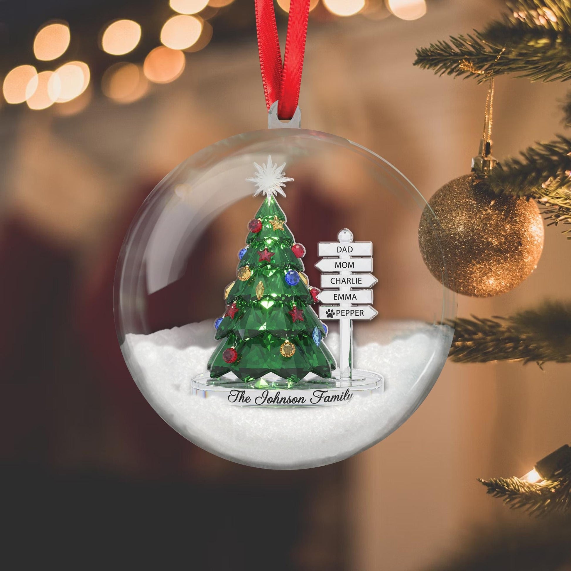 Personalized Family Signpost Snow 3D Ball Ornament - Christmas Tree Keepsake image 5