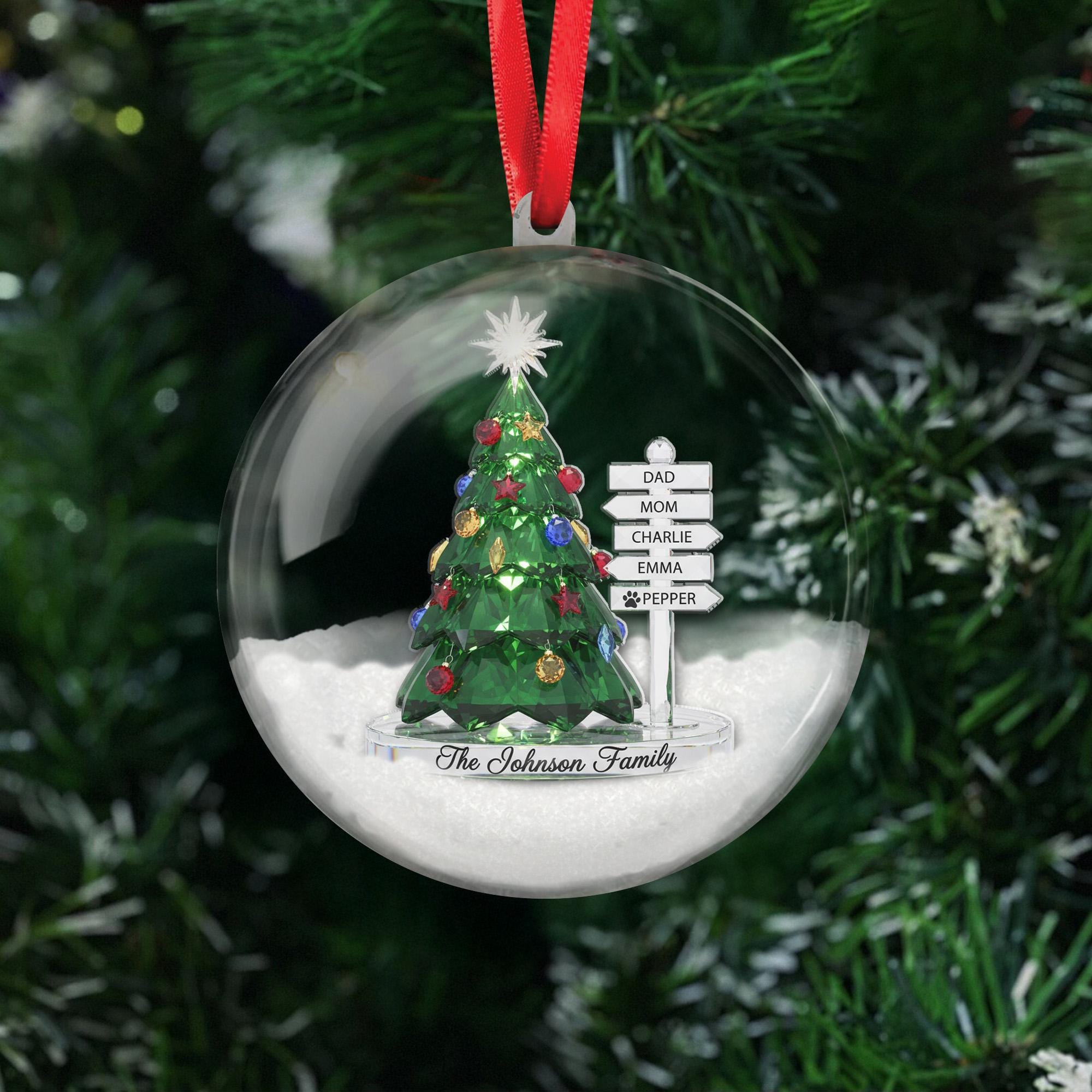 Personalized Family Signpost Snow 3D Ball Ornament - Christmas Tree Keepsake image 6