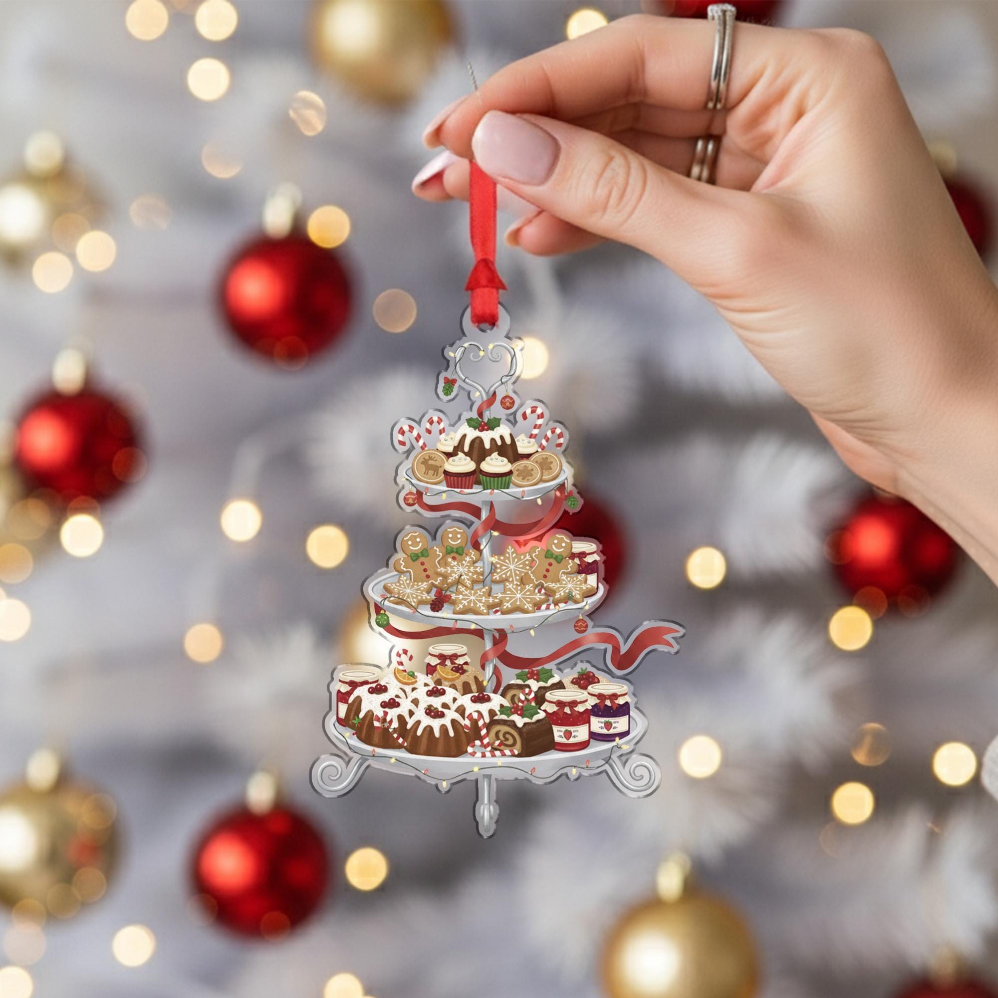 Dessert Stand Ornament – Christmas Tree Decoration with Cookies and Cupcakes, Holiday Bakery Design image 2