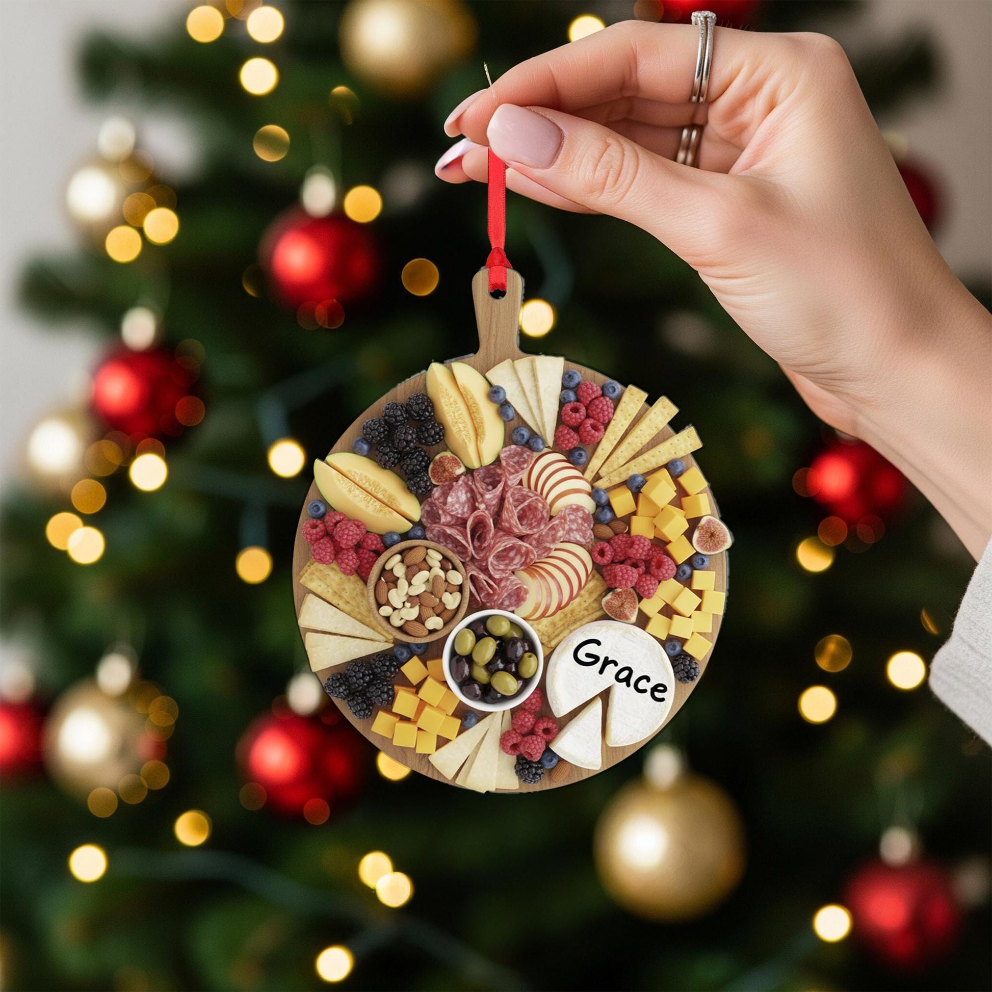 Personalized Charcuterie Ornament – Custom Name Cheese Board Christmas Decoration, Food Lover Keepsake image 2