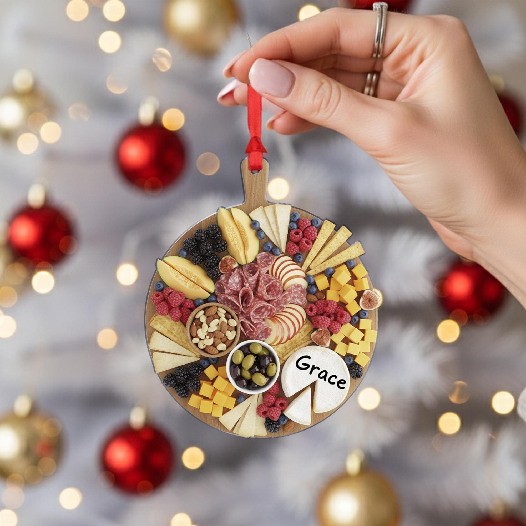 Personalized Charcuterie Ornament – Custom Name Cheese Board Christmas Decoration, Food Lover Keepsake image 3