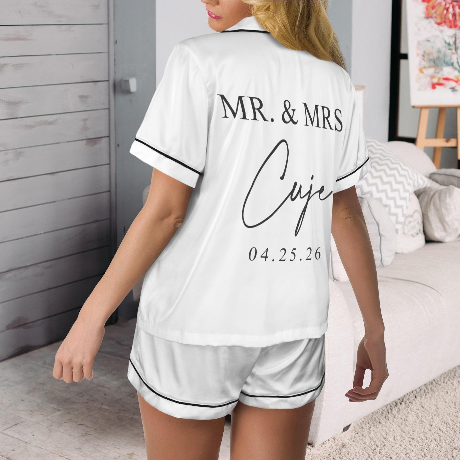 Personalized Satin Pajama Set Bridal: Custom Mr & Mrs Wedding Gift image 1