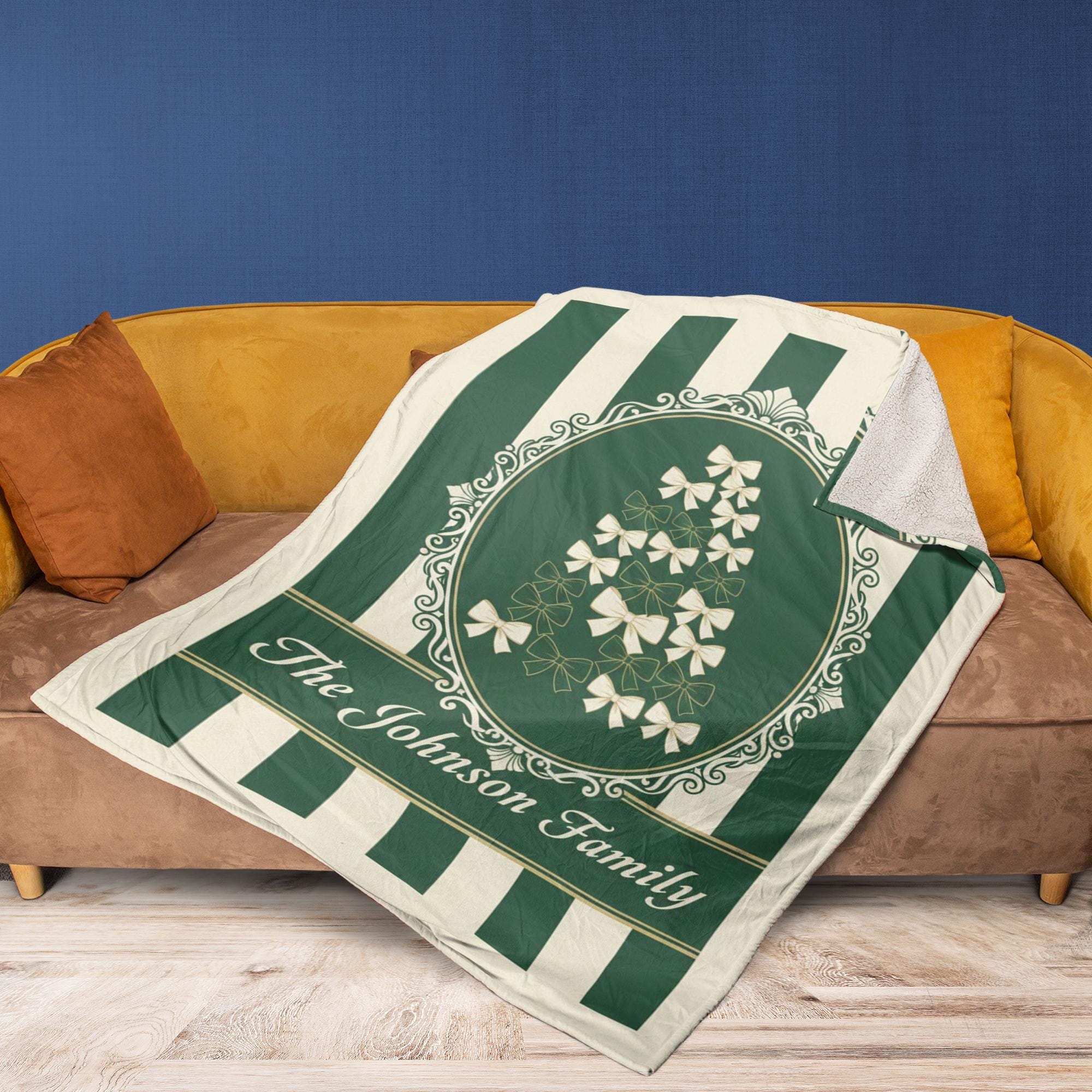 Personalized Fleece Blanket: Family Name Tree Design, Bow Christmas Tree, Holiday Decor image 2
