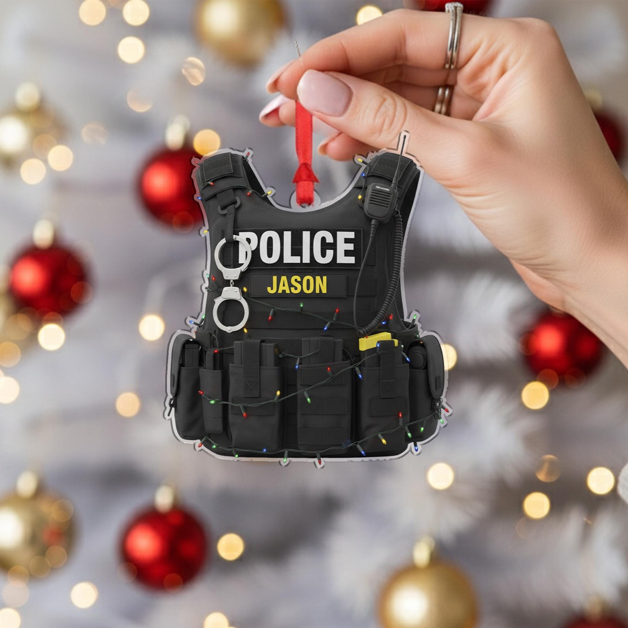 Personalized Police Vest Ornament - Custom Name Law Enforcement Christmas Gift image 1