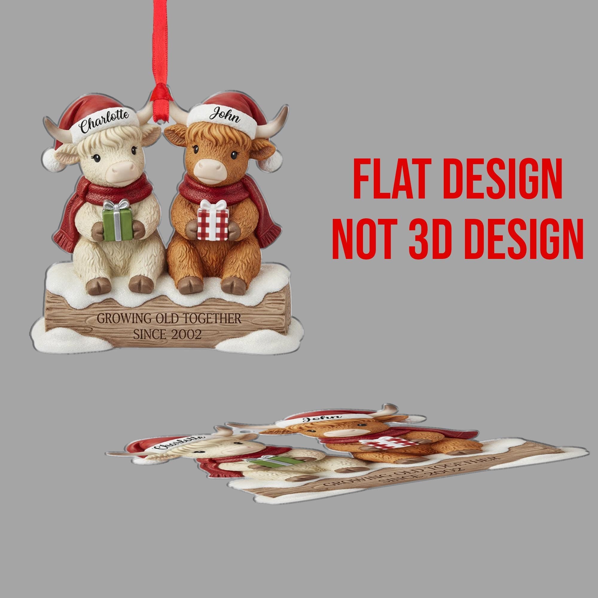 Personalized Highland Cow Ornament - Couple Anniversary Christmas Gift image 2