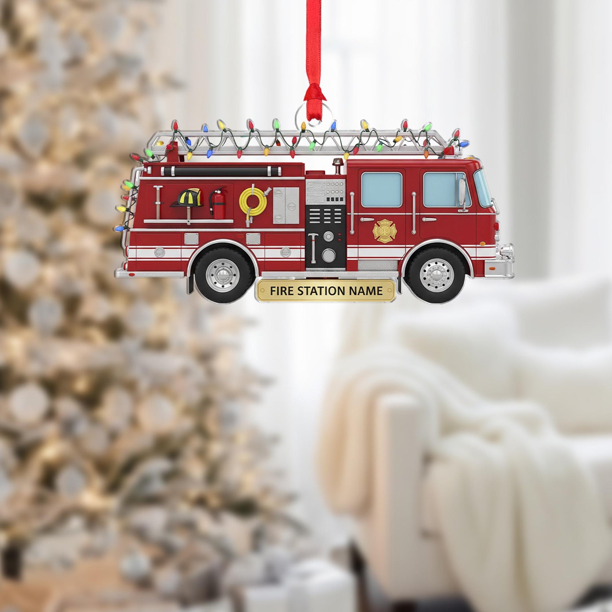 Personalized Fire Truck Ornament - Firefighter Gift, Custom Fire Station Name image 3