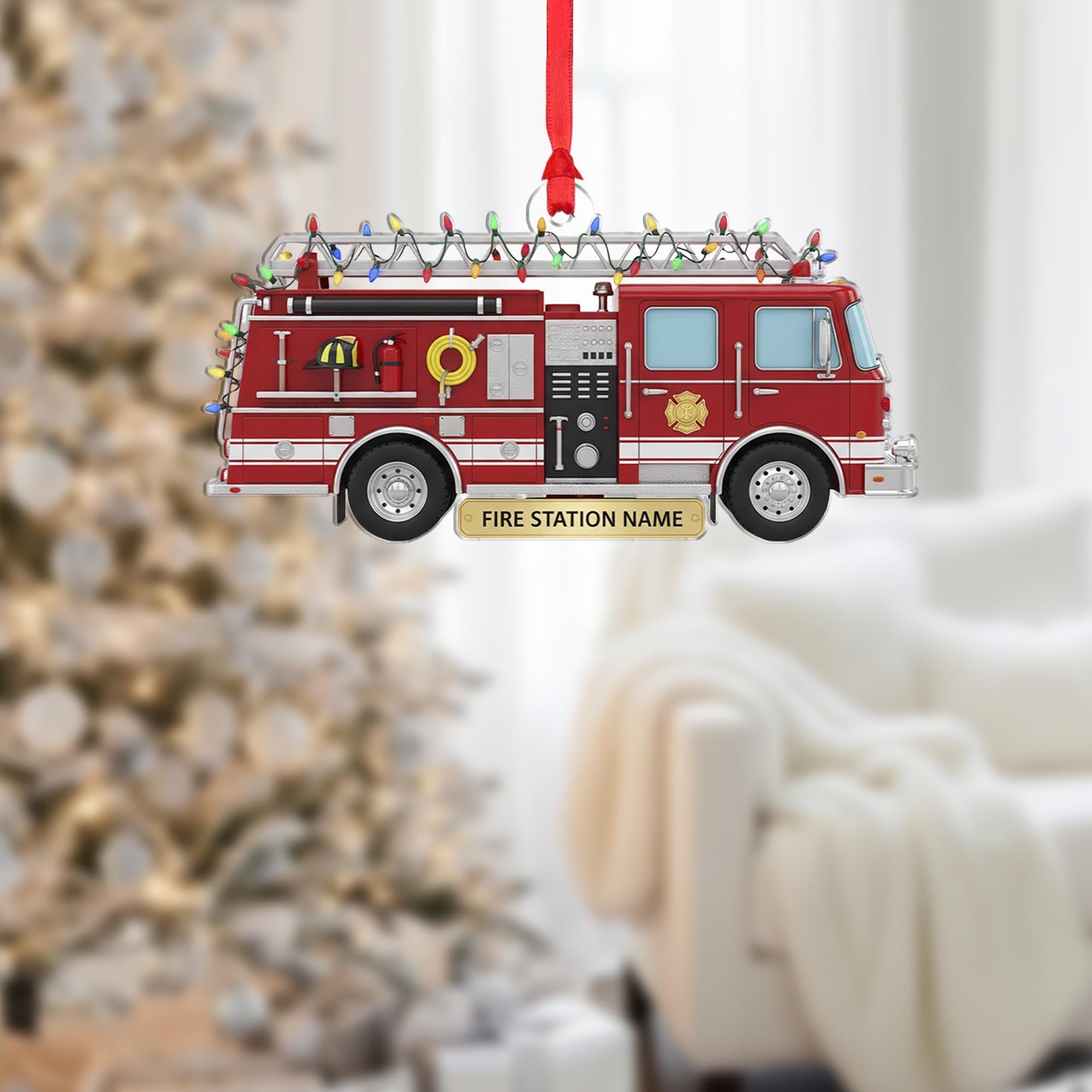 Personalized Fire Truck Ornament - Firefighter Gift, Custom Fire Station Name image 3