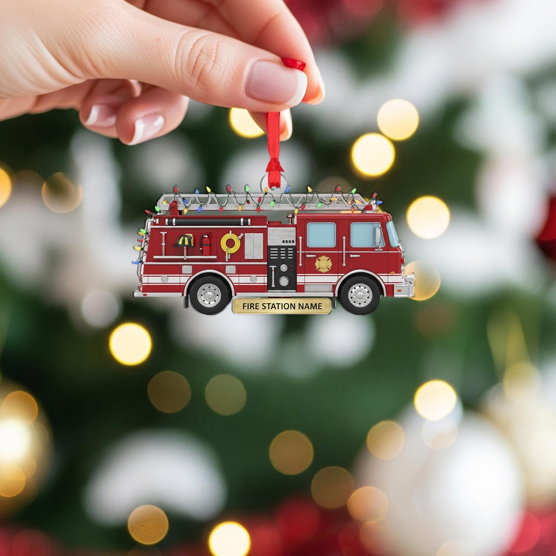 Personalized Fire Truck Ornament - Firefighter Gift, Custom Fire Station Name image 5