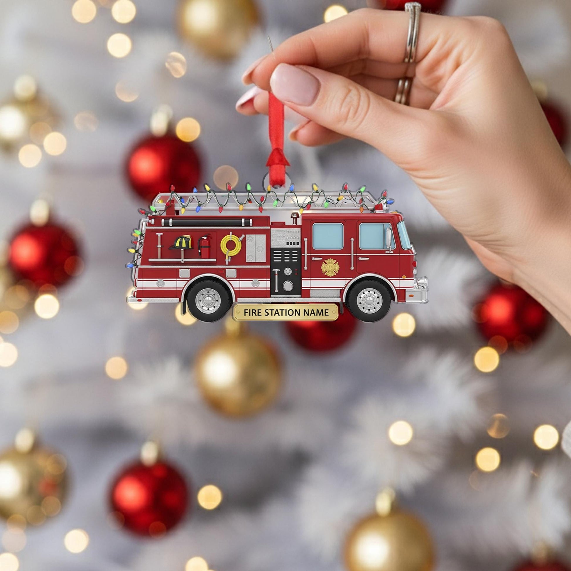 Personalized Fire Truck Ornament - Firefighter Gift, Custom Fire Station Name image 4