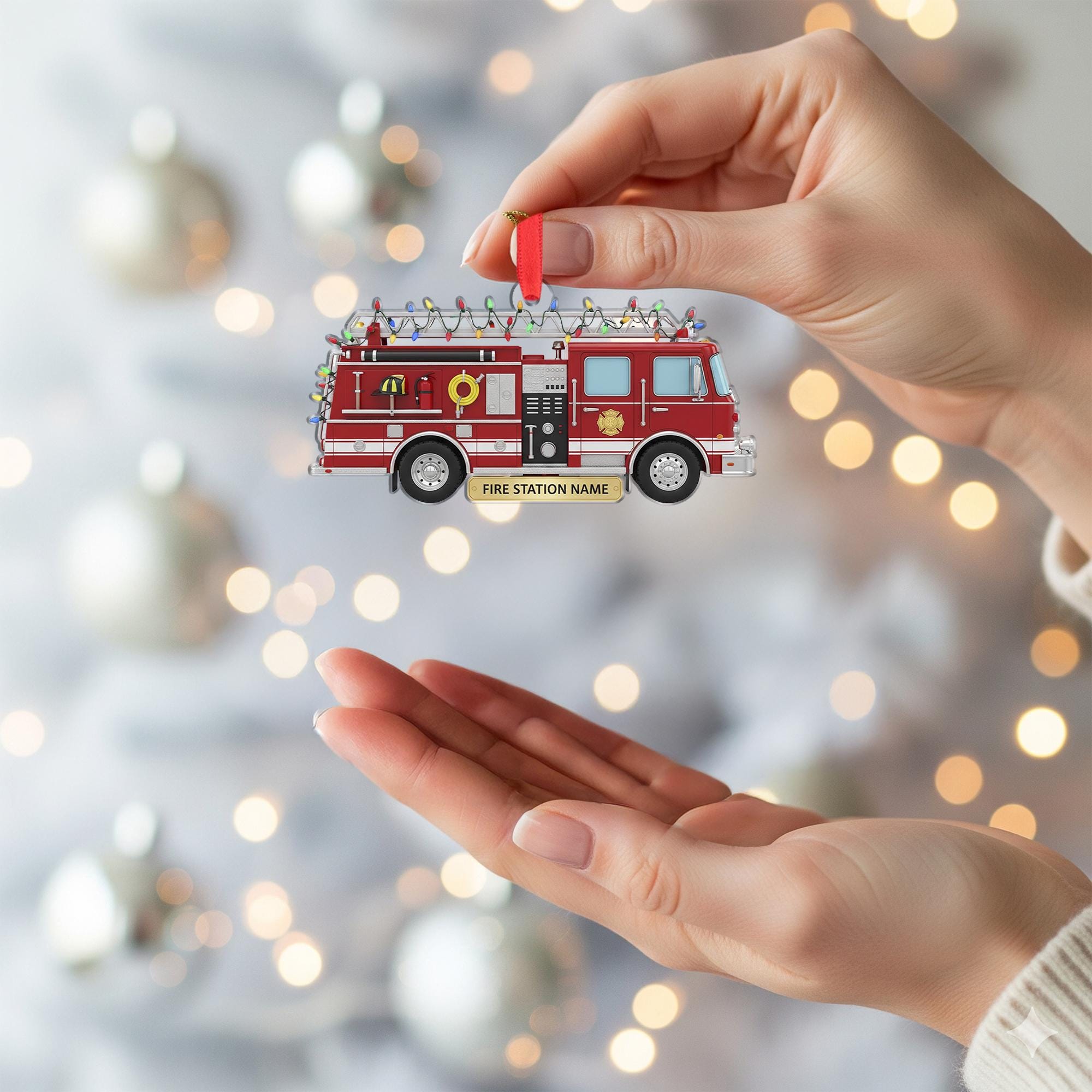 Personalized Fire Truck Ornament - Firefighter Gift, Custom Fire Station Name image 6