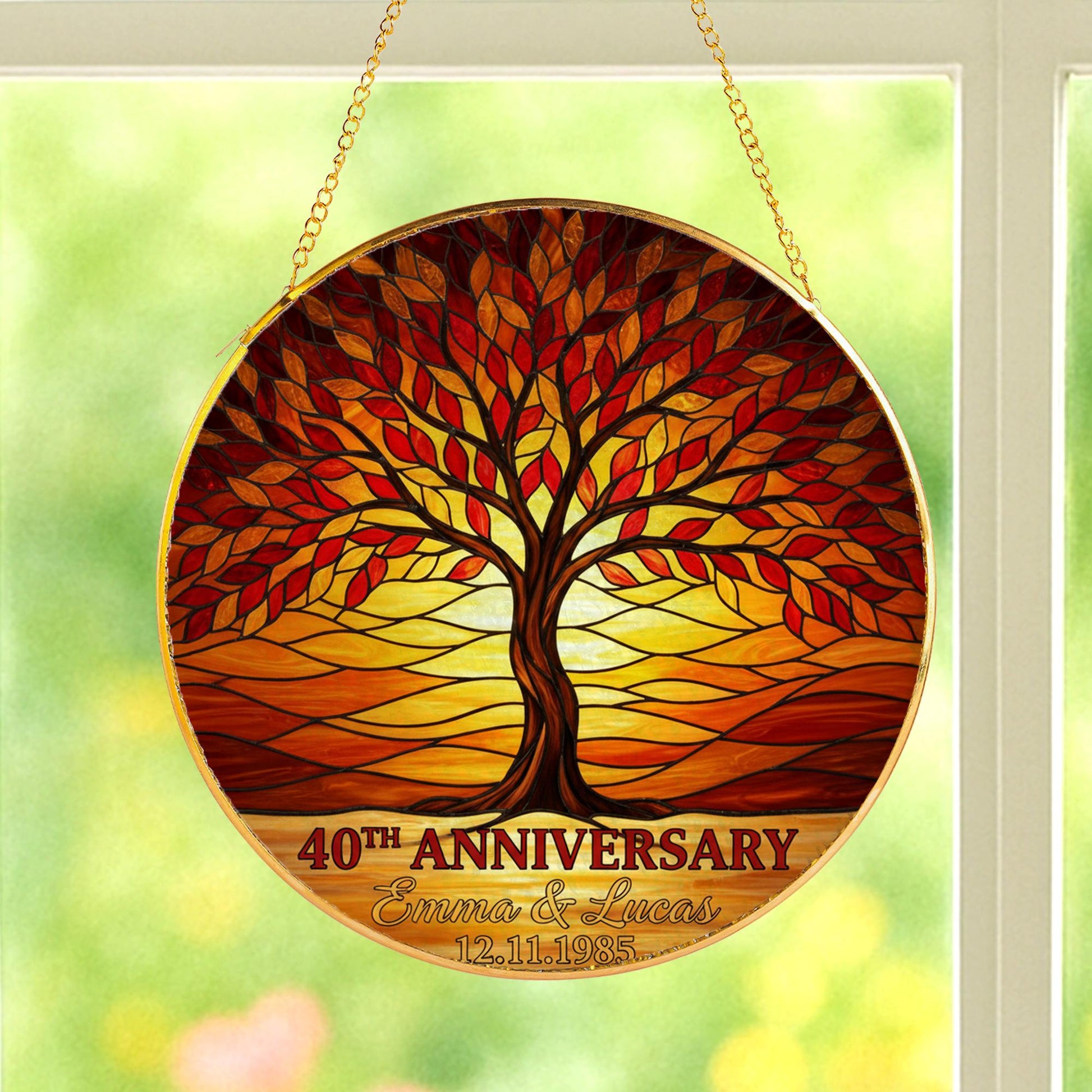 Custom Glass 40th Anniversary Suncatcher – Tree of Life Window Hanging image 2