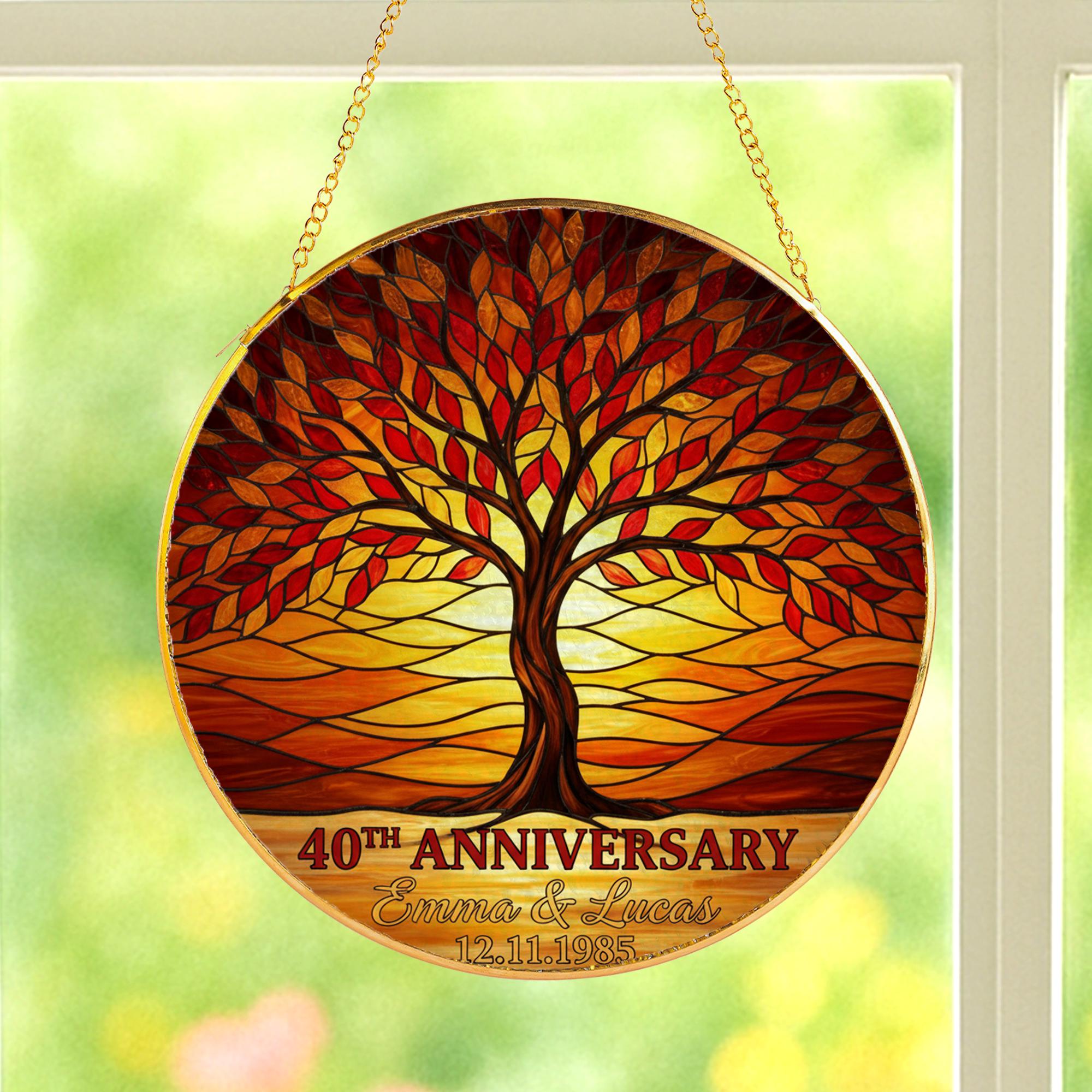 Custom Glass 40th Anniversary Suncatcher – Tree of Life Window Hanging image 2