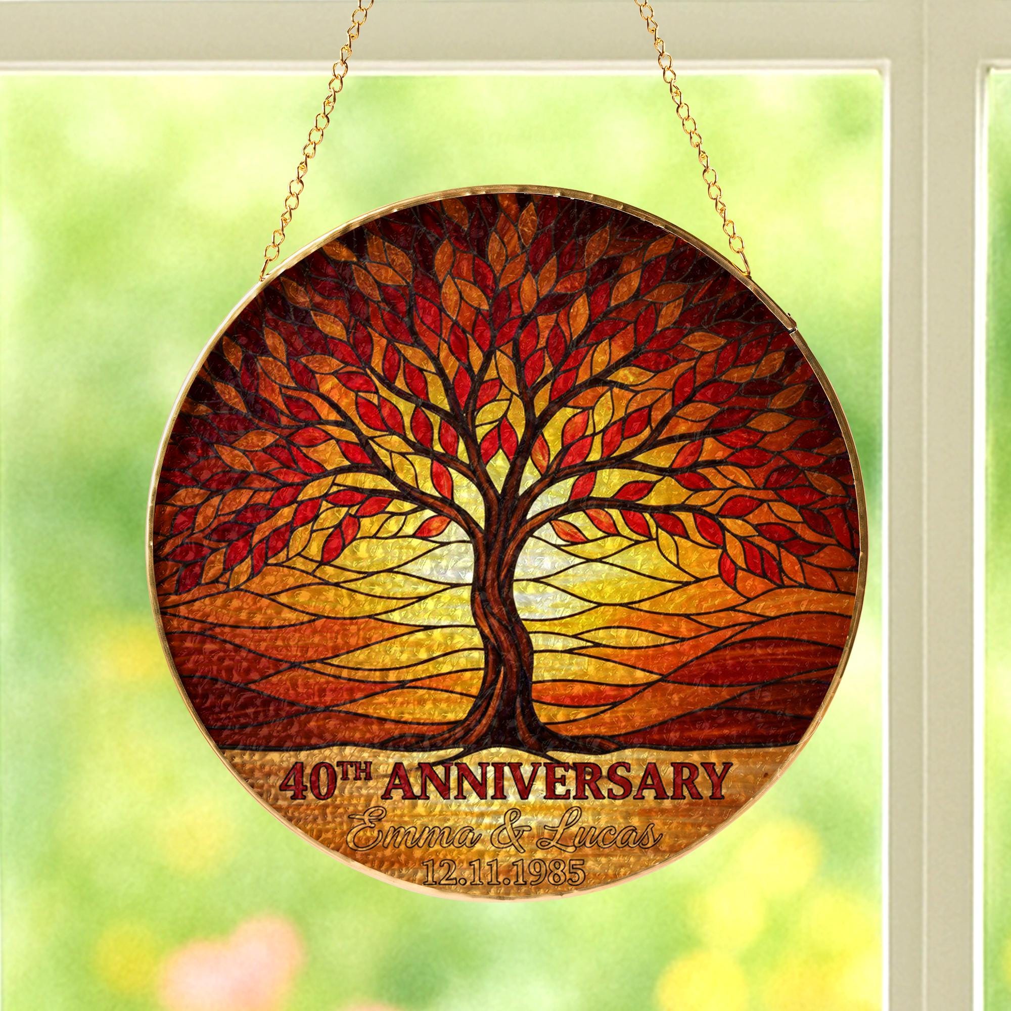 Custom Glass 40th Anniversary Suncatcher – Tree of Life Window Hanging image 4