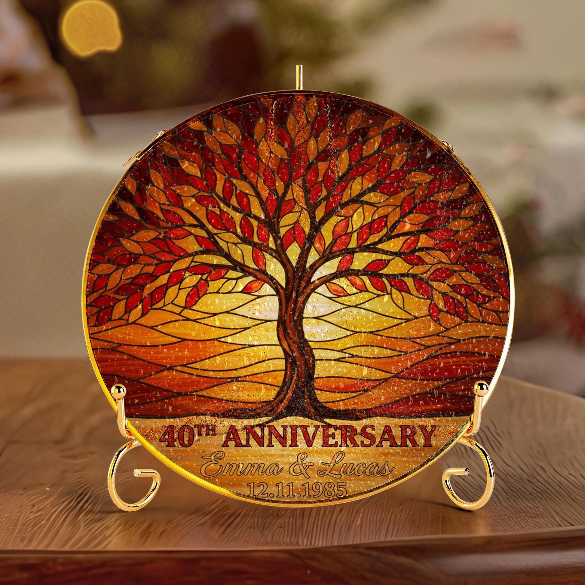 Custom Glass 40th Anniversary Suncatcher – Tree of Life Window Hanging image 1