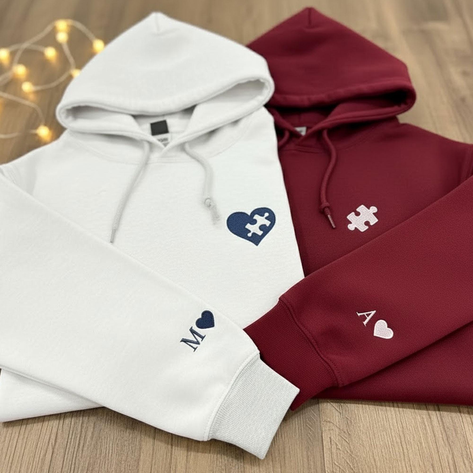 Custom Embroidered Couple Sweatshirt: Initial Heart on Sleeve image 2