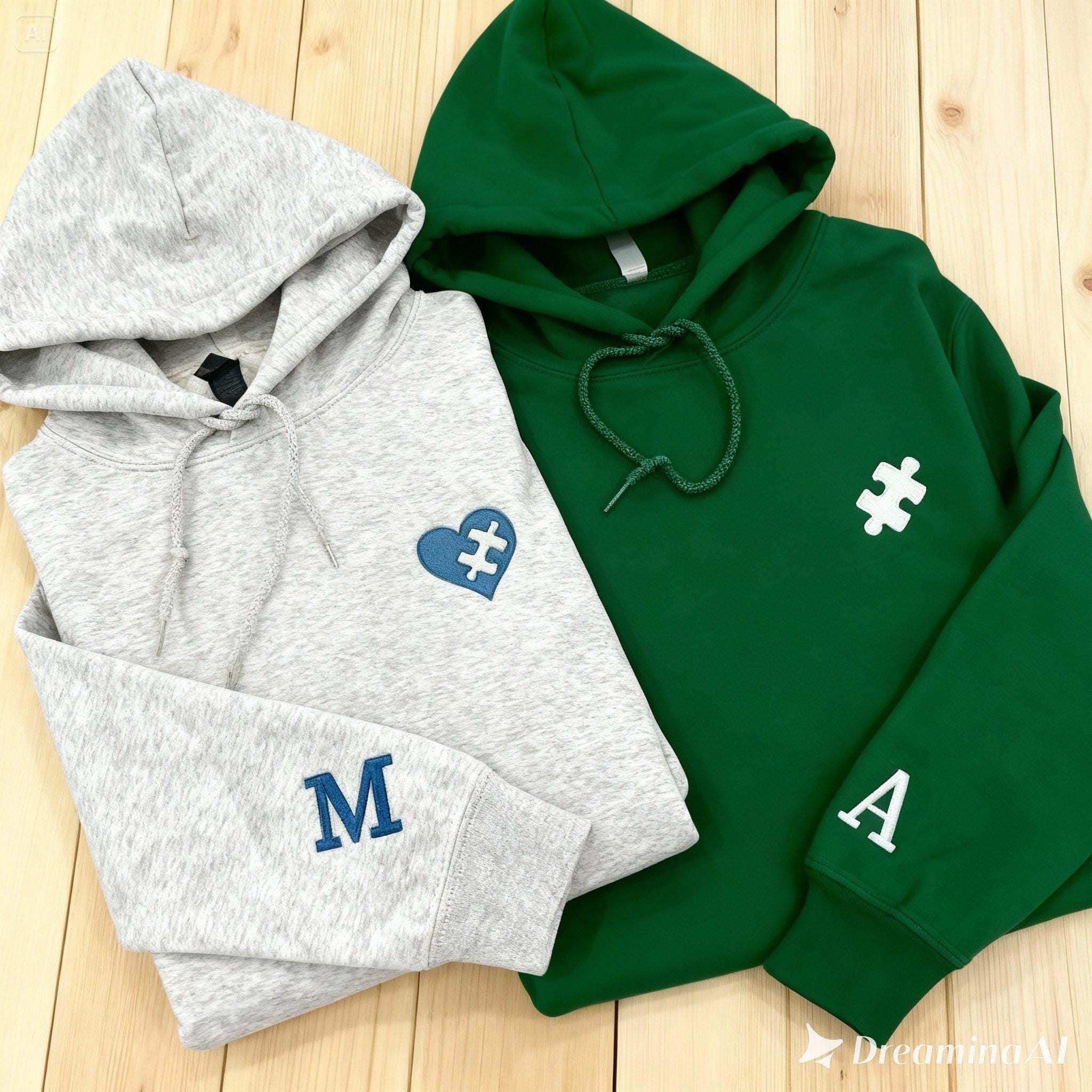 Custom Embroidered Couple Sweatshirt: Initial Heart on Sleeve image 1