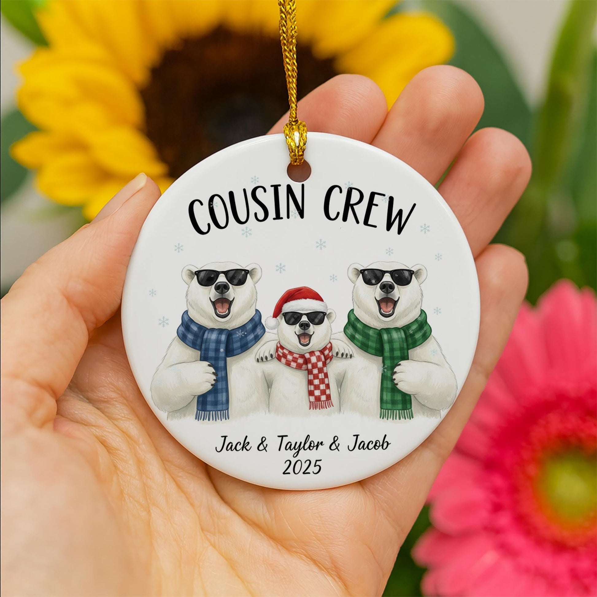 Ceramic Christmas Ornament – Polar Bear Cousin Crew Design with Names and Year image 4