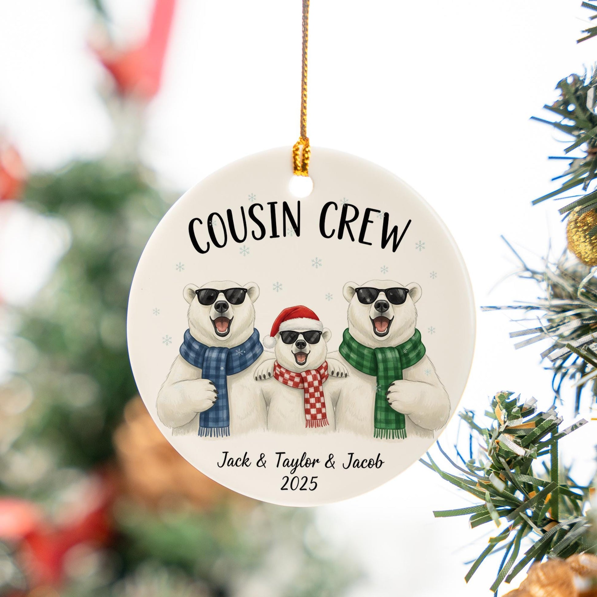 Ceramic Christmas Ornament – Polar Bear Cousin Crew Design with Names and Year image 6
