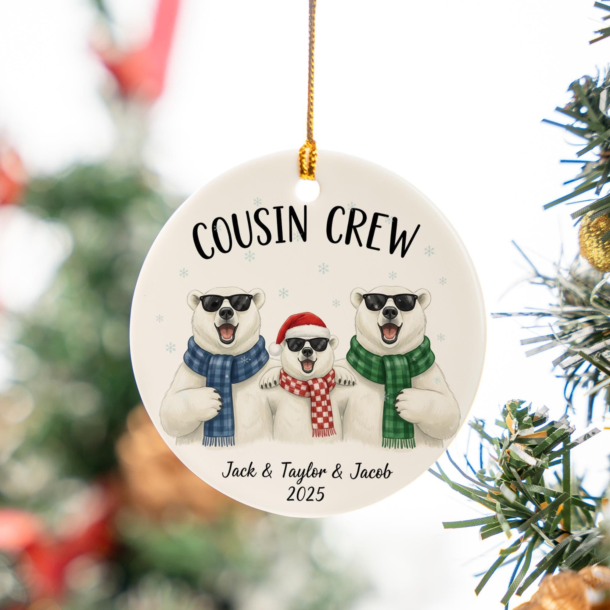 Ceramic Christmas Ornament – Polar Bear Cousin Crew Design with Names and Year image 6