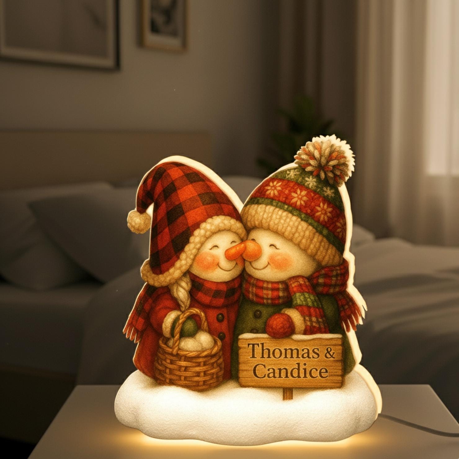 Custom Couple Snowman Light Box: Personalized Winter Decor image 1
