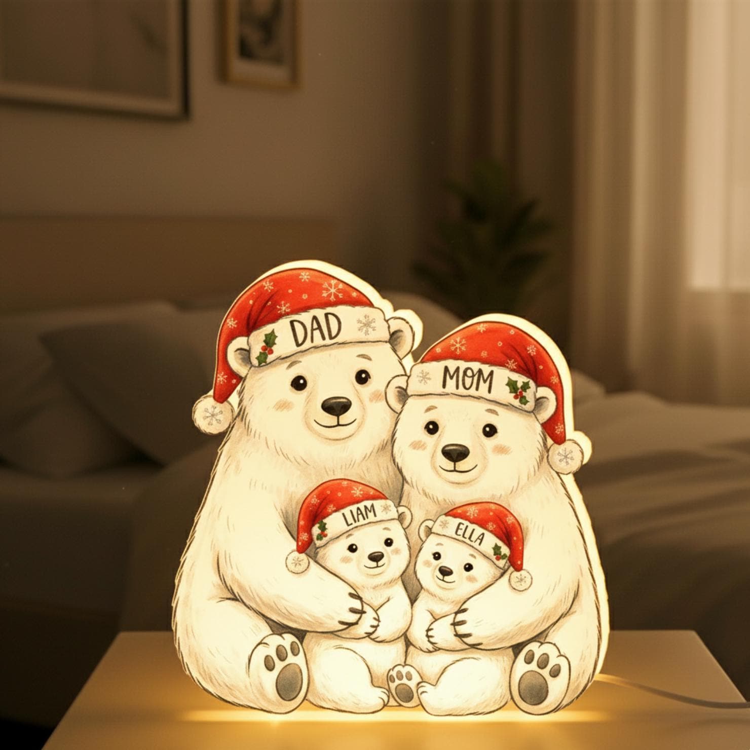 Custom Bear Family Light Box: Personalized Polar Bear LED Lamp image 1