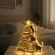 Cat Book Tree Light Box | Custom Cat Climbing Books LED Lamp image 1