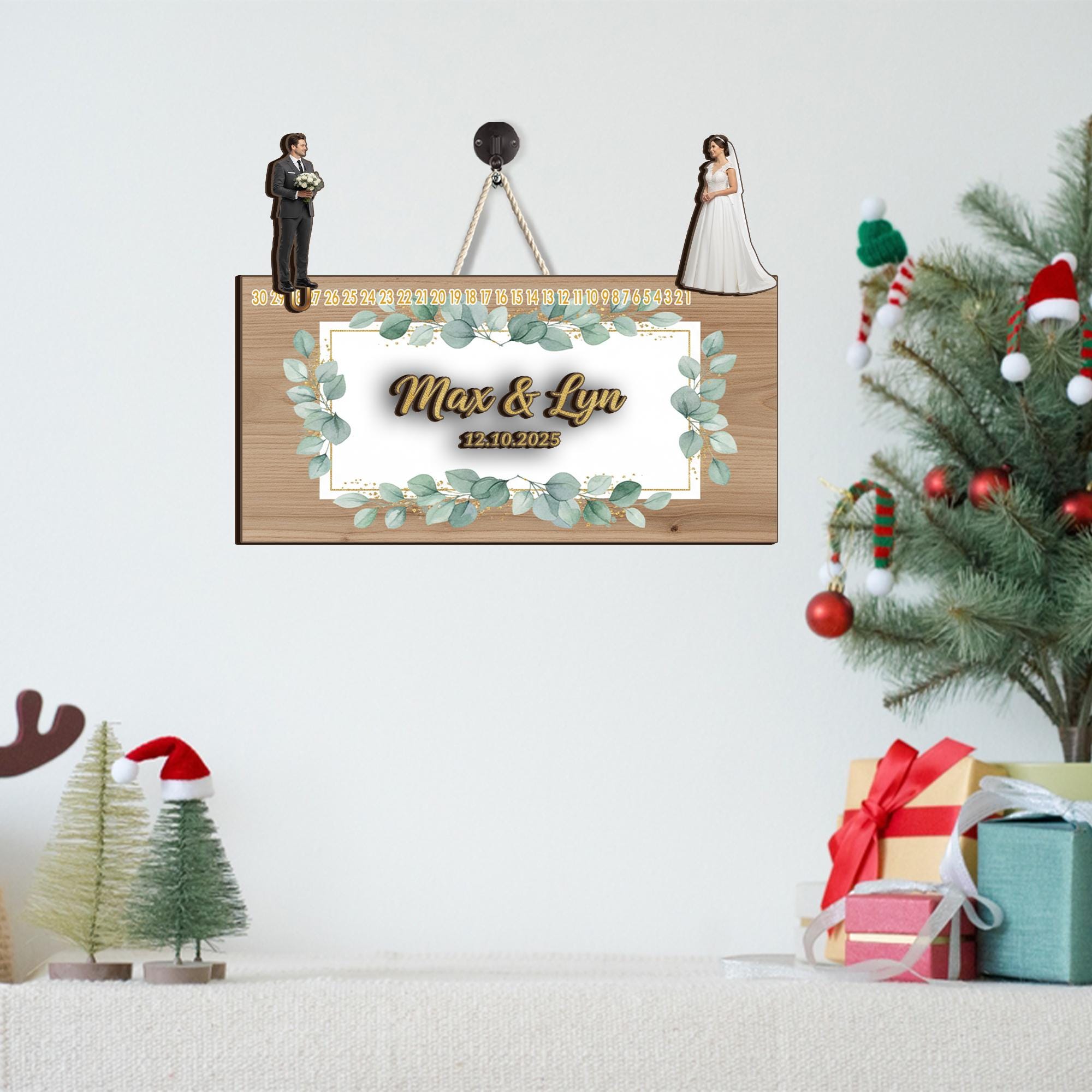 Wood Wedding Countdown Sign – Slider Design with Custom Names and Date Engraving image 2