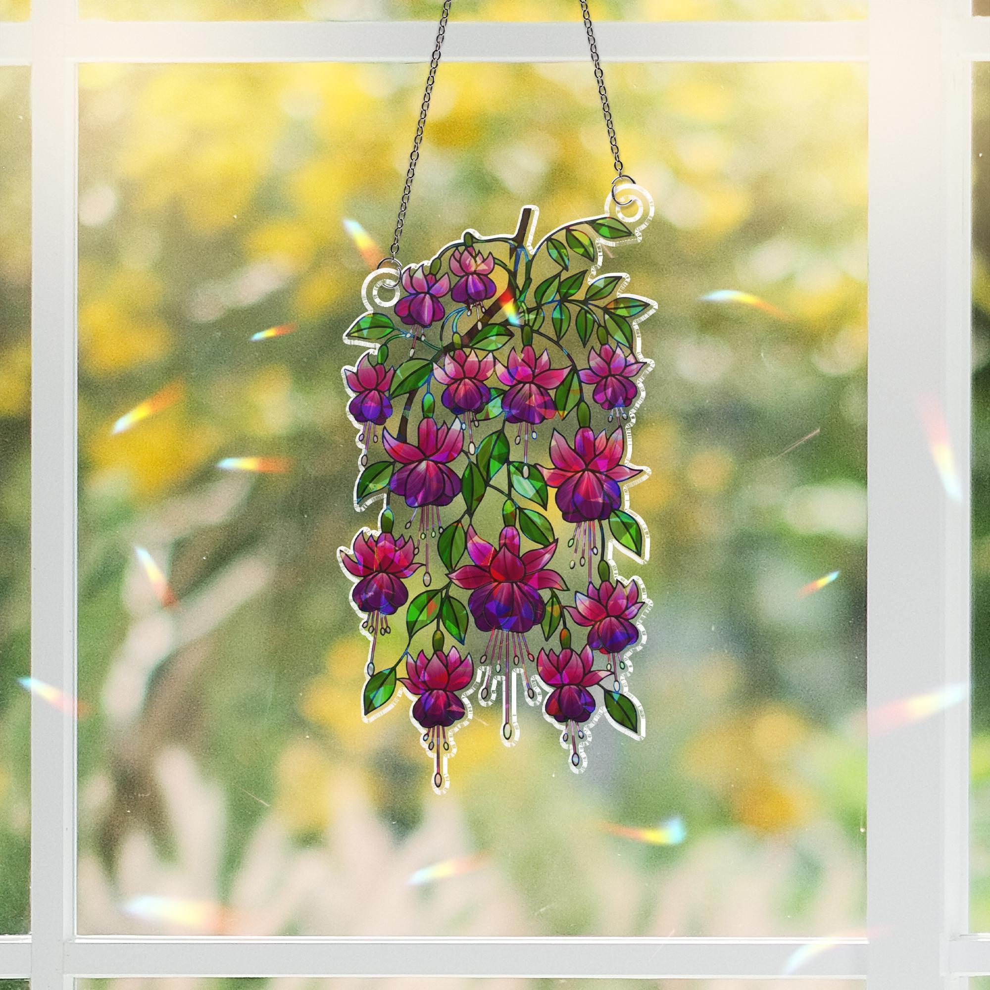 Fuchsia Holographic Suncatcher | Botanical Acrylic Window Hanging Decor image 4