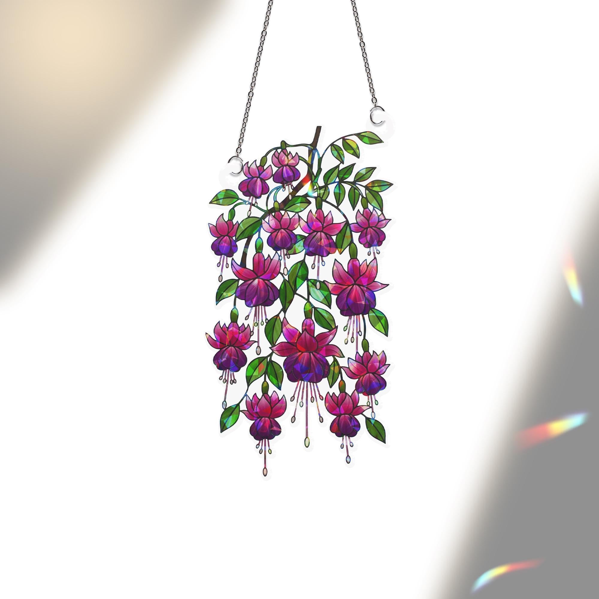 Fuchsia Holographic Suncatcher | Botanical Acrylic Window Hanging Decor image 1