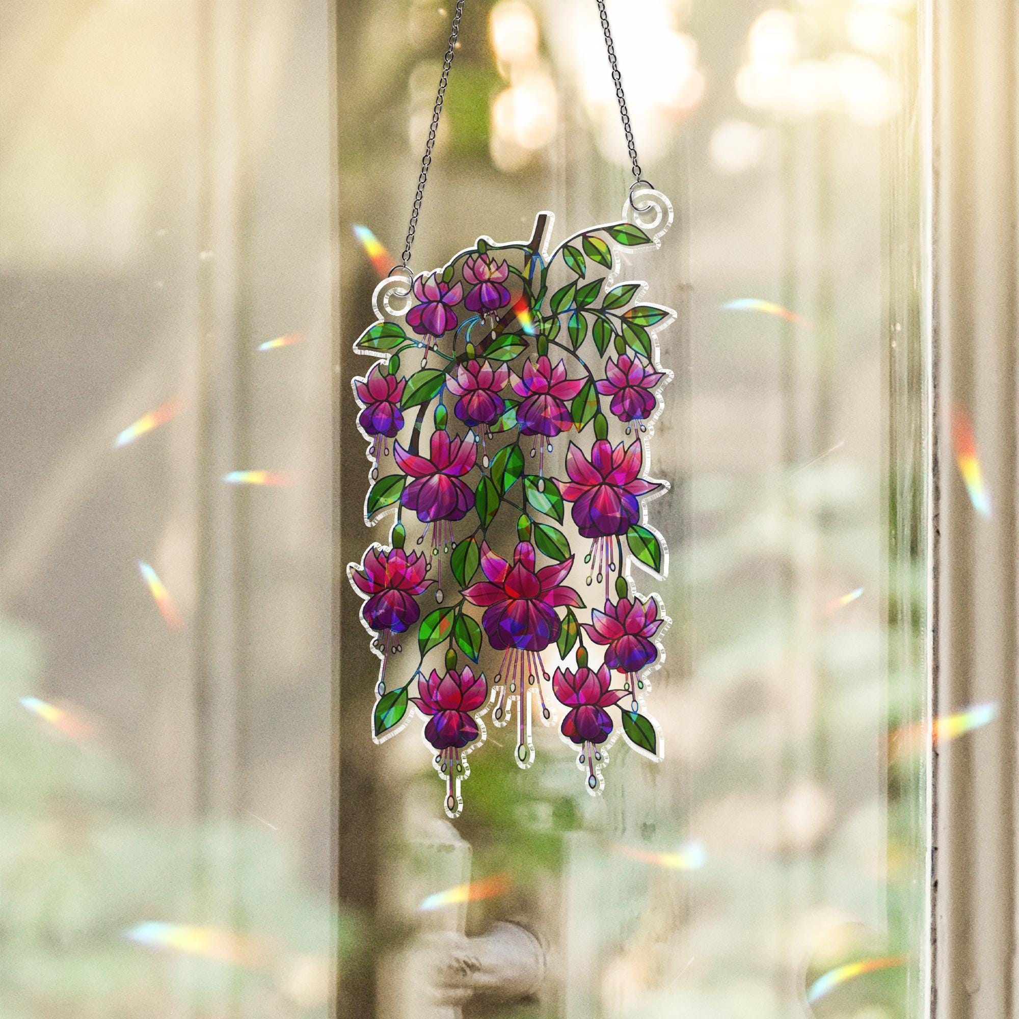 Fuchsia Holographic Suncatcher | Botanical Acrylic Window Hanging Decor image 3