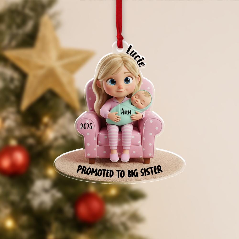 Promoted to Big Sister Ornament – Personalized Sibling Gift for Baby Announcement image 1