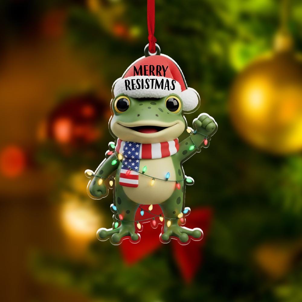 Funny Frog Christmas Ornament – Merry Resistmas Holiday Decoration Gift image 1