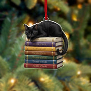 Black Cat and Books Ornament – Cozy Reading Lover Christmas Decoration Gift image 1