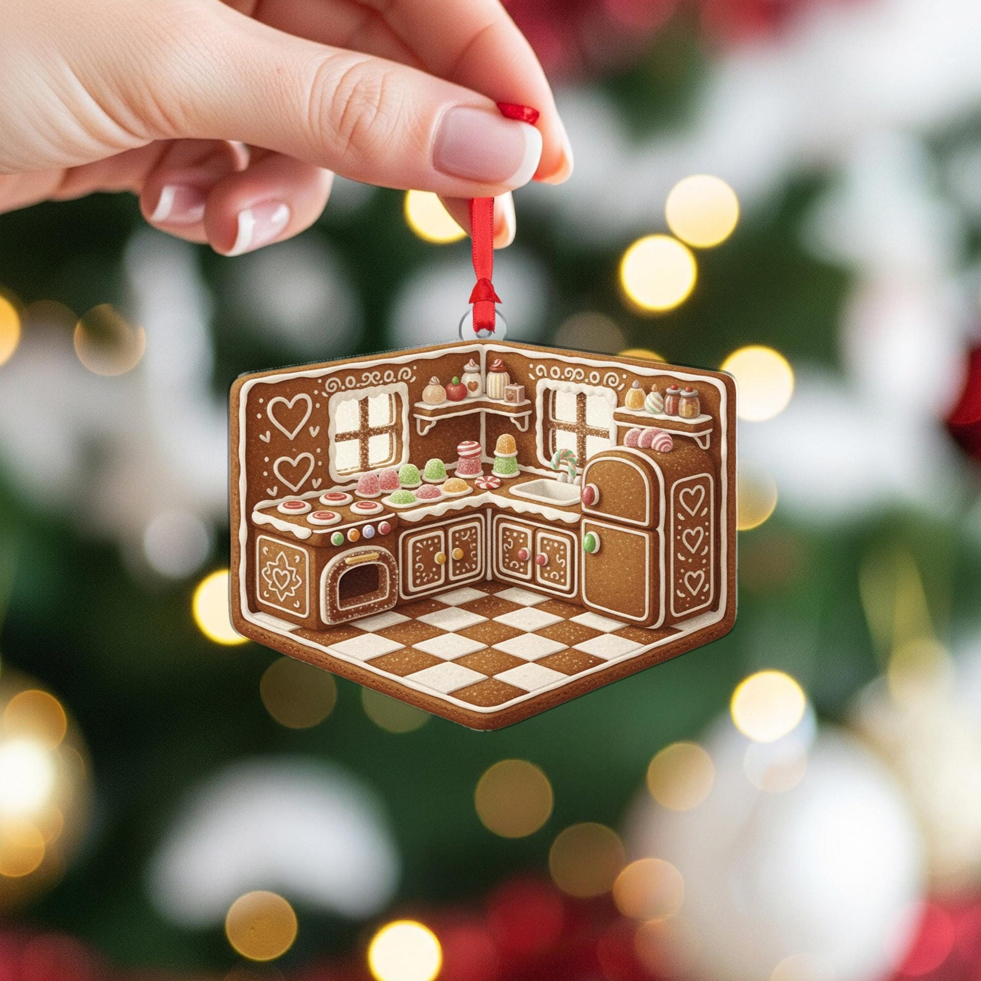 Gingerbread Kitchen Ornament: Cookie Design, Holiday Baking Theme, Brown and White Decoration image 3