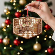 Gingerbread Kitchen Ornament: Cookie Design, Holiday Baking Theme, Brown and White Decoration image 1